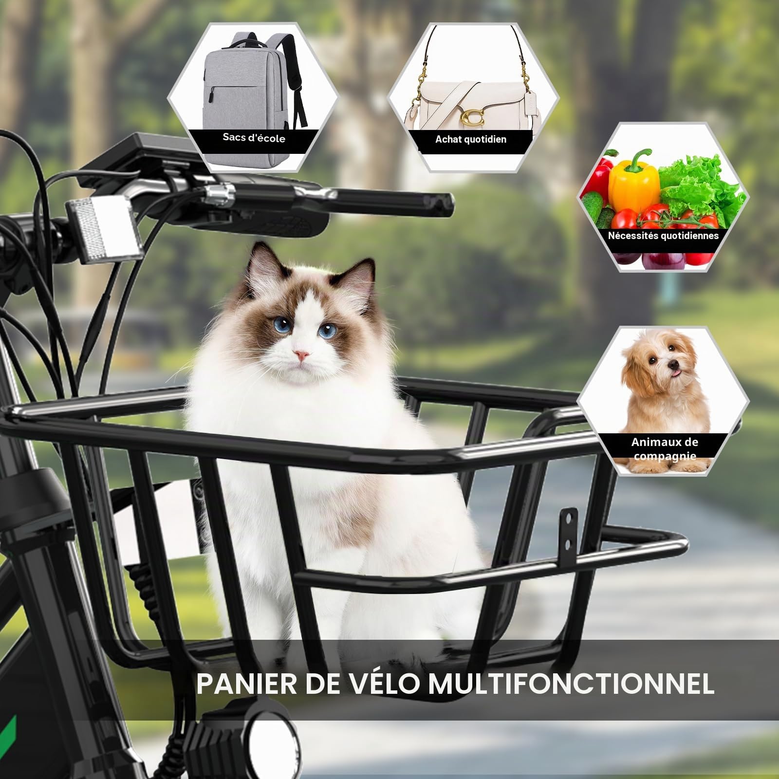 HITWAY Panier Avant pour vélo, Panier pour vélo, imperméable, Facile à Installer, Panier pour vélo, métal Noir