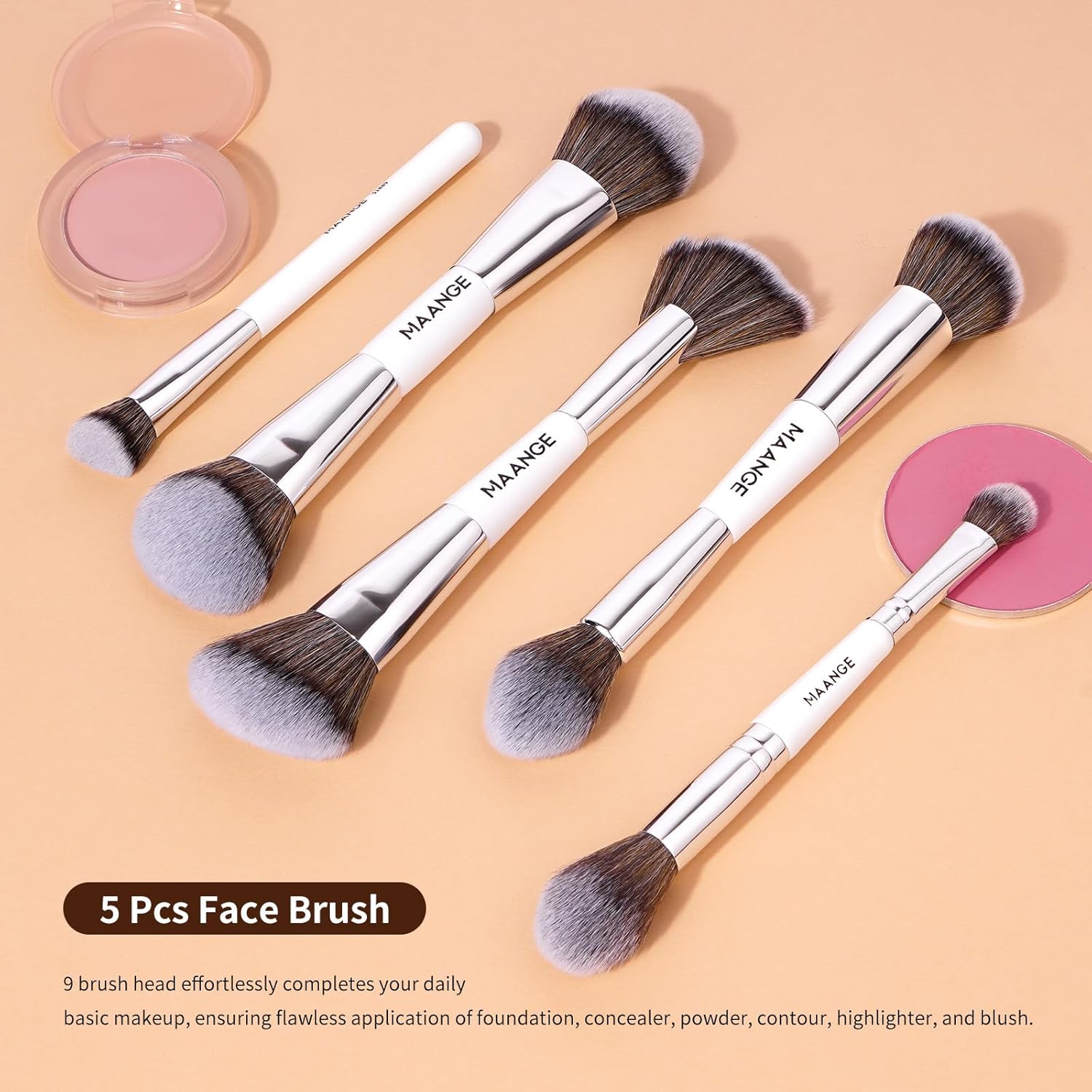 MAANGE Makeup Brush Set 23-In-12 Pcs Essential Foundation Makeup Brushes for Powder Concealers Eye Shadows Blush Make Up Brushes with Travel Makeup Case - Silver