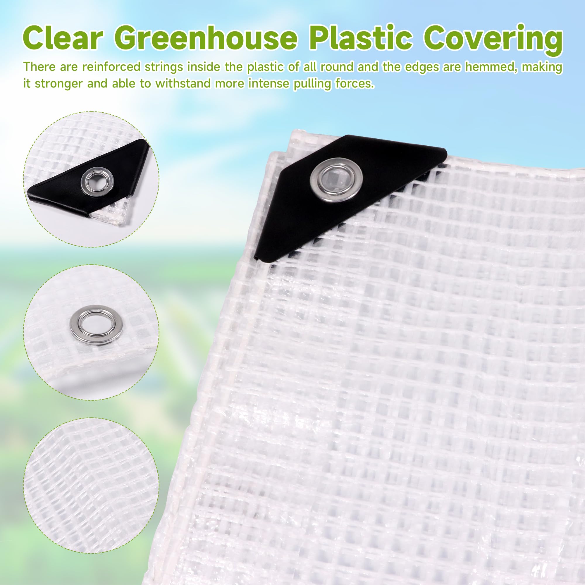 Cubierta de invernadero de 30 pies x 40 pies, lona de plástico transparente, lona impermeable resistente de 16 mm con resistencia a los rayos UV y ojales, toldo de lona transparente para jardinería
