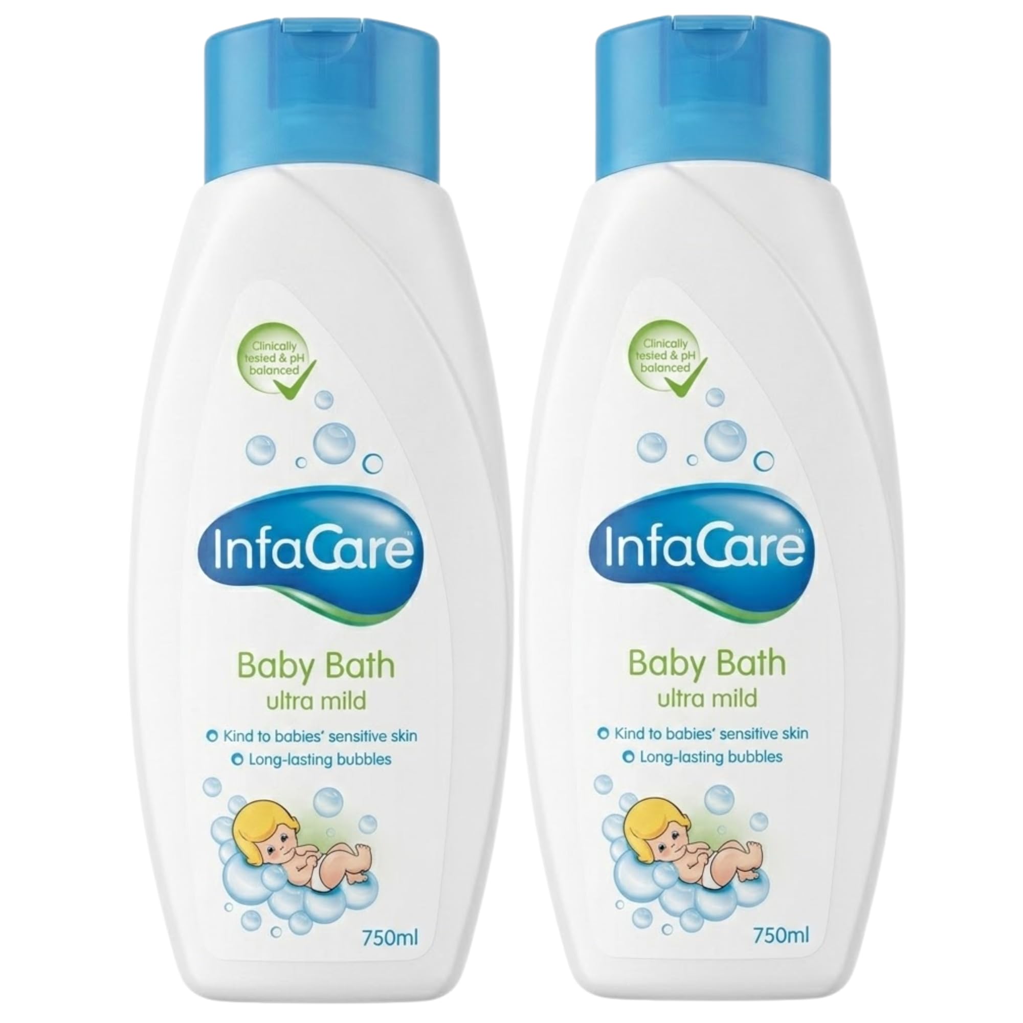 2x InfaCare Ultra Mild Baby Bath 750ml pH Balanced Bubble Bath for Sensitive Baby Skin Gentle Cleansing Formula