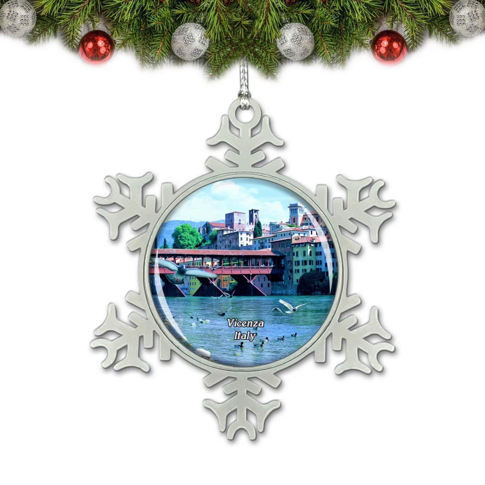 Italy Vicenza Bridge of Bassano Del Grappa Christmas Ornament Tree Decoration Crystal Metal Souvenir Gift