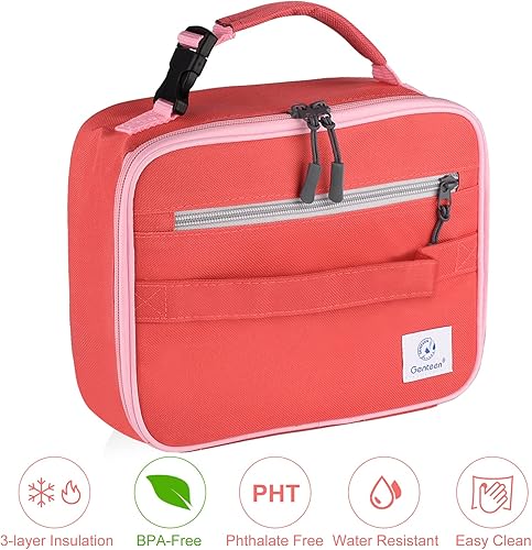 Miniatura 6 de Genteen Lonchera con aislamiento para niños, con doble cremallera, suave y duradera y congelable, lonchera reutilizable para la escuela, el trabajo,