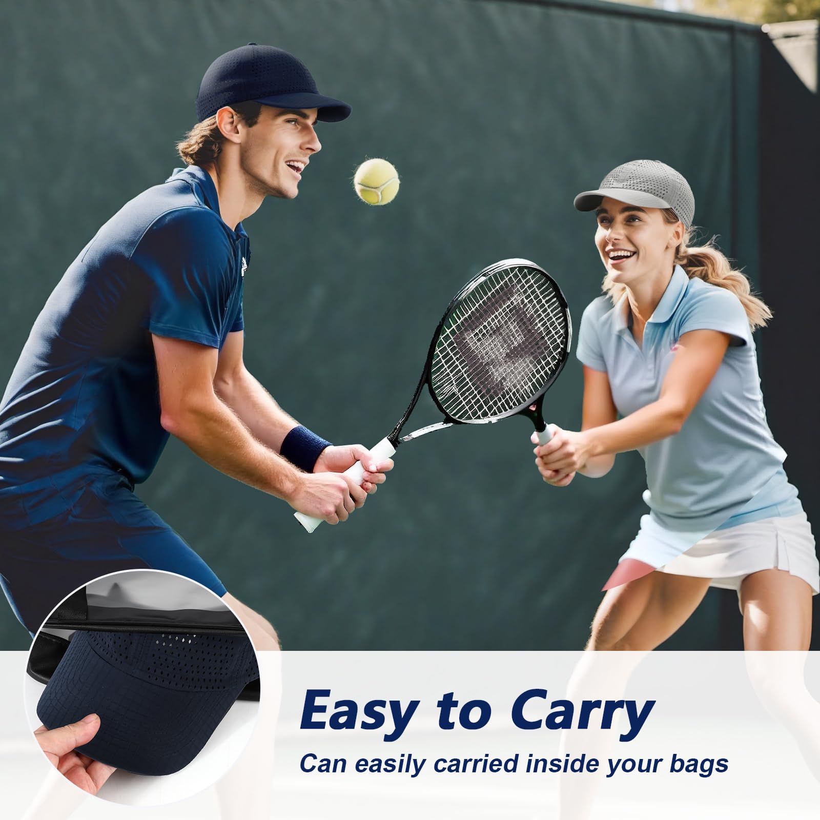2 Packs Gorra de BéIsbol de Transpirable para Hombre, Gorra Running de Secado Rápido Malla, Gorro de Protección Solar Sombreros de Verano Viseras Plegable Ajustable Ligera al Aire Libre