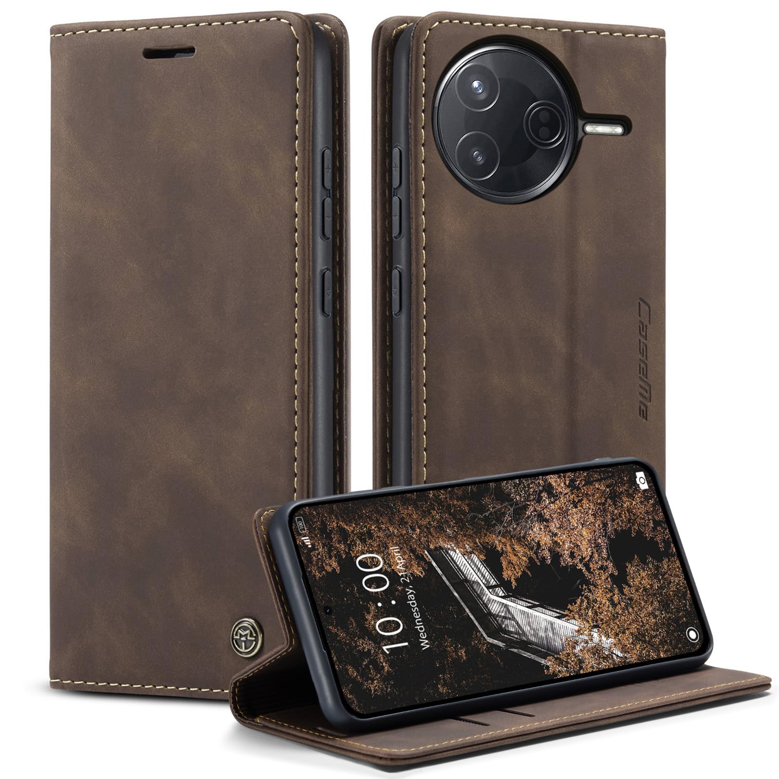 Monweicz Handyhülle für Xiaomi Poco F7 Pro Pro Hülle Premium Lederhülle Klappbar Flip Case Tasche Magnet Kartenfach Standfunktion Klapphülle Schutzhülle für Xiaomi Poco F7 Pro Pro - Kaffee