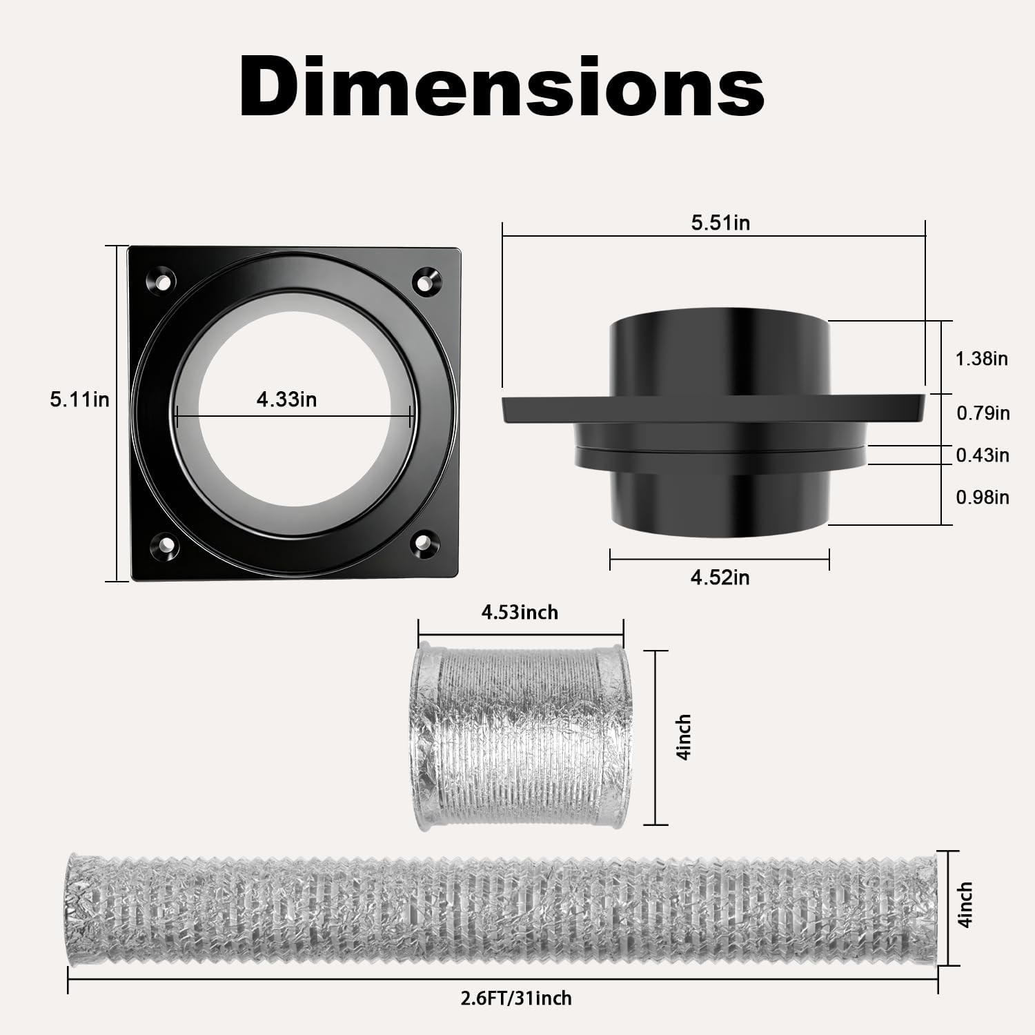2026 Upgrade DV180 Magnetic Dryer Vent Connector Kit, Self-Aligning & Airtight Seal, Quick Connect/Disconnect for Easy Cleaning, Includes 4”x2.6ft Duct & Clamps