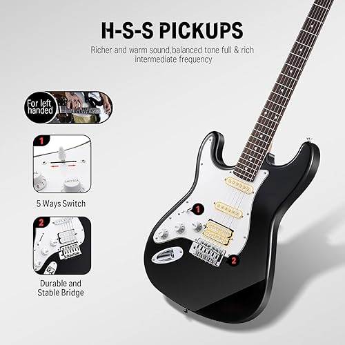 Vista 40 de Donner DST-102 - Kit de guitarra eléctrica de 39 pulgadas, con amplificador, bolsa, capo, correa, cuerda, sintonizador, cable, púas-1 Rayos de sol