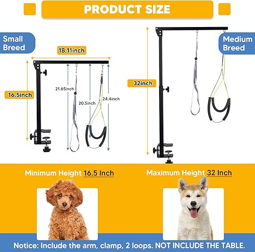 Miniatura 3 de Brazos ajustables para el aseo de perros con abrazadera de metal antideslizante potente, brazo portátil de aseo para mascotas para mesa con 1 lazo