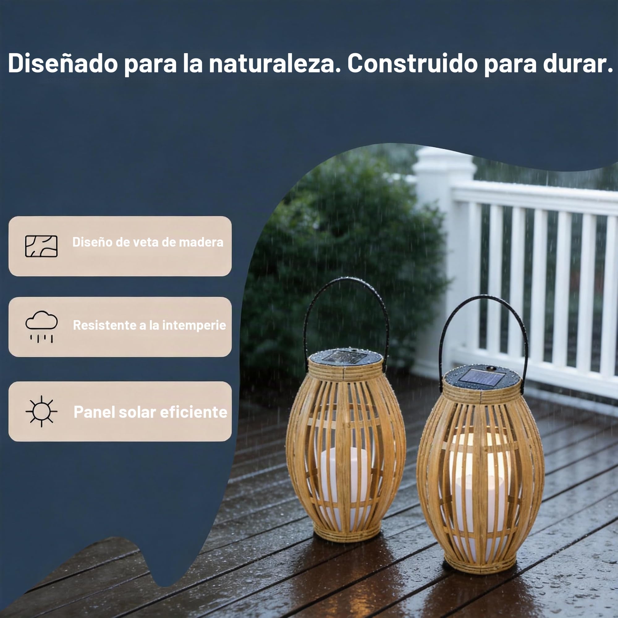 2 farolillos solares para exteriores, lámparas solares con imitación de color bambú para jardín, balcón y terraza, encendido y apagado automático, resistente al agua
