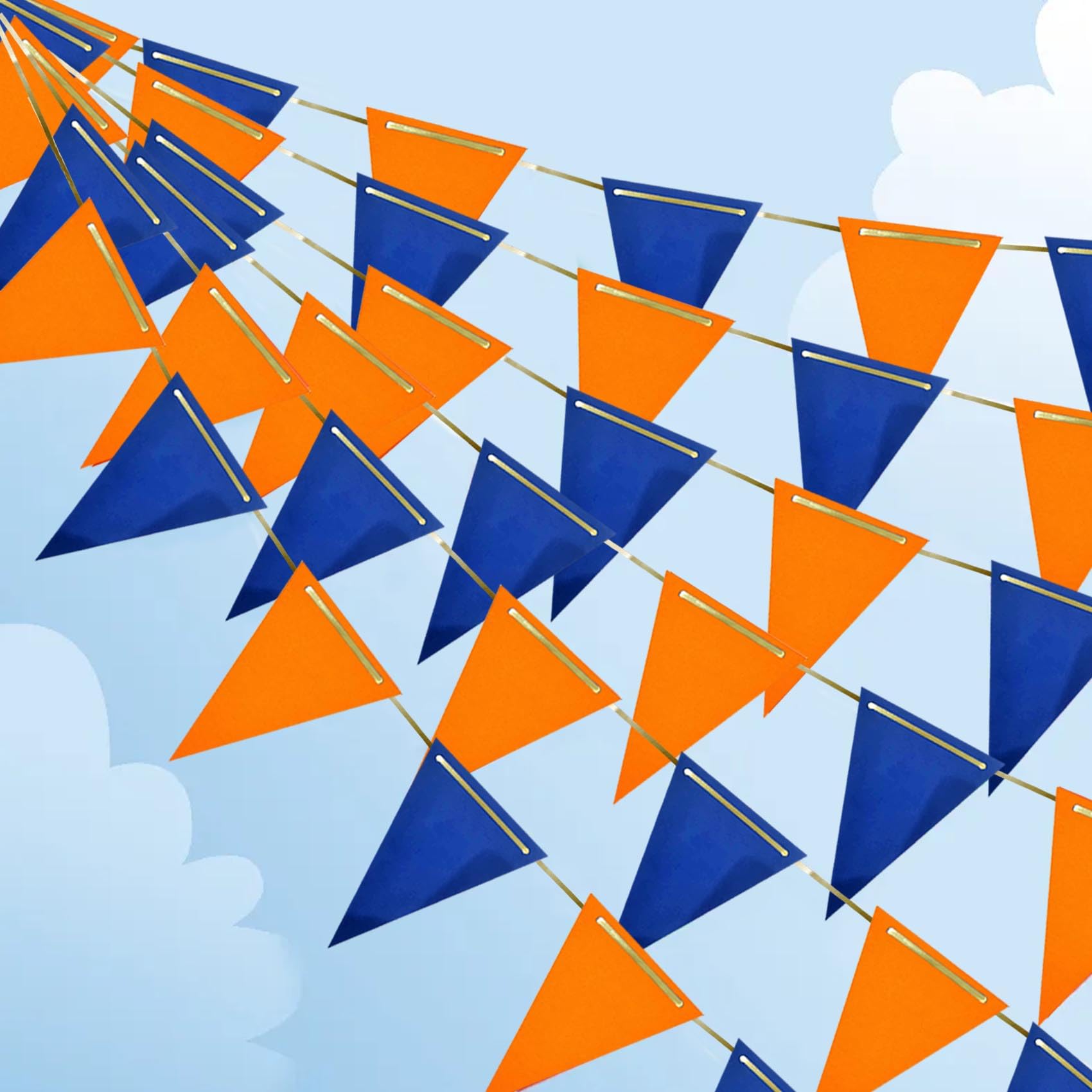 Banderín azul marino y naranja, paquete de 3 banderas triangulares de papel, decoración colgante perfecta para bodas, cumpleaños, baby shower, Halloween, fiesta familiar