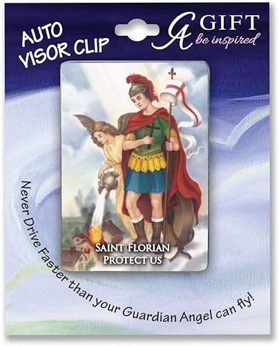 Cathedral Art Abbey & CA Gift Auto Visor Clip – Saint Florian Protect Us Firefighter Auto Visor Clip, 2 ¾"