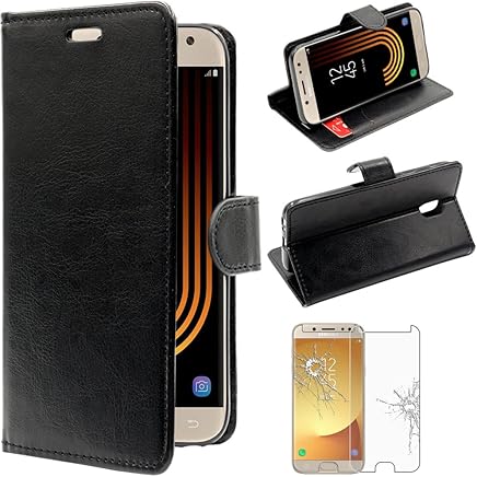 ebestStar - Compatible Funda Samsung J5 2017 Galaxy SM-J530F Carcasa Cartera Cuero PU, Funda Billetera Ranuras Tarjeta, Funci?n Soporte, Negro + Cristal Templado [Aparato: 146.2 x 71.3 x 7.9mm 5.2'']