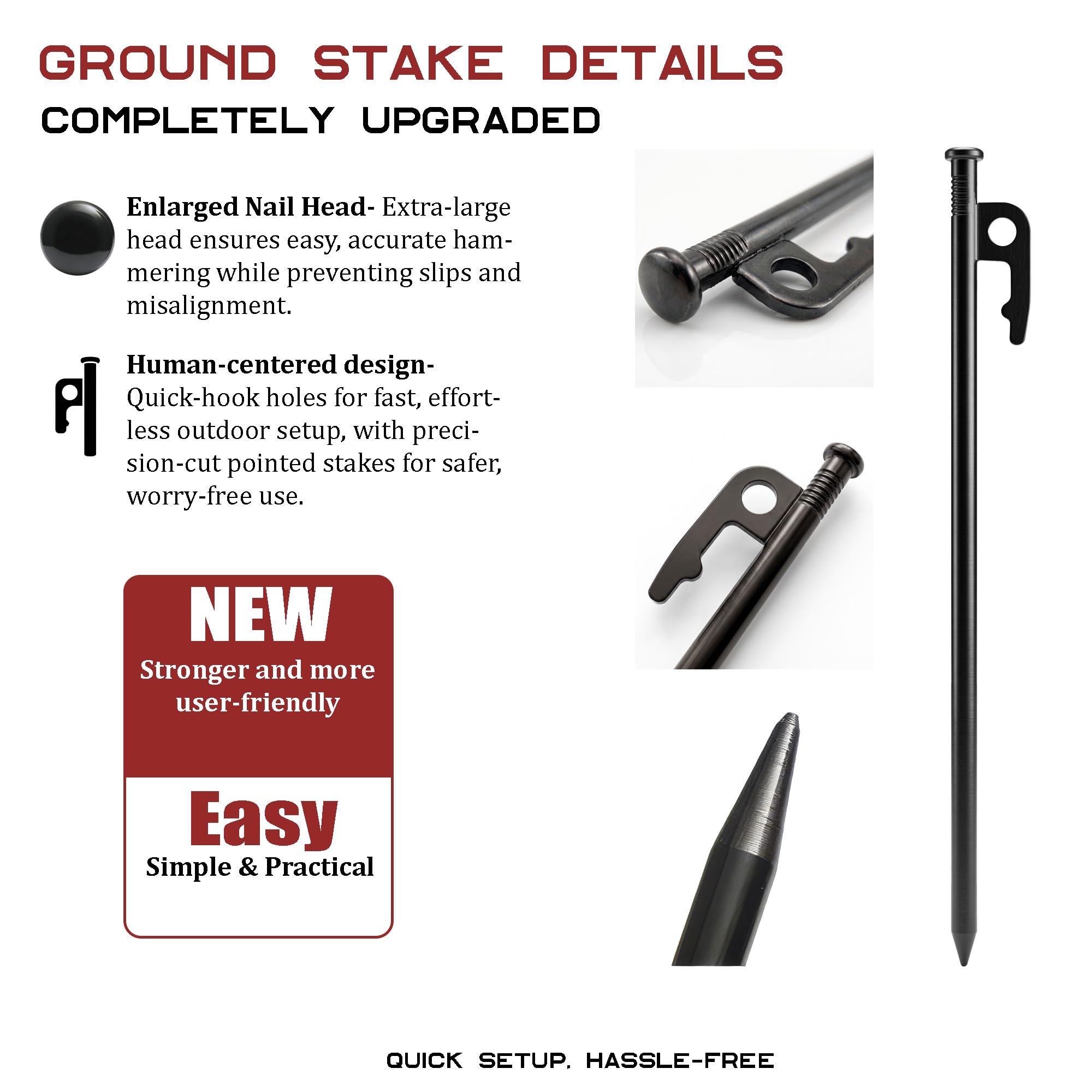 Confezione di picchetti per tenda, picchetti in acciaio resistente da 30 cm, supporto for palo for tettoia in alluminio resistente alla ruggine con foro a sgancio rapido(Black (Set of 2),Dia 24-34mm)