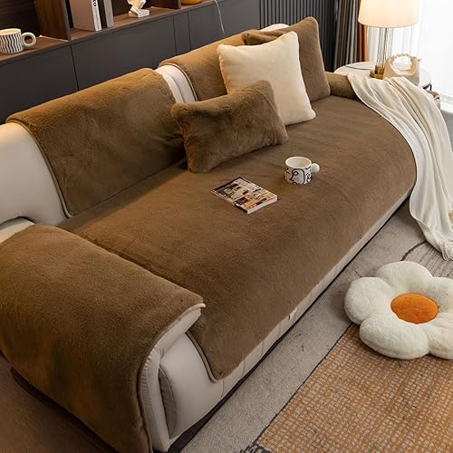 vctops Funda de piel sintética de lujo gruesa y cálida para sofá, súper suave, mullida, mullida, antideslizante, protector de muebles (café, 28 x 28