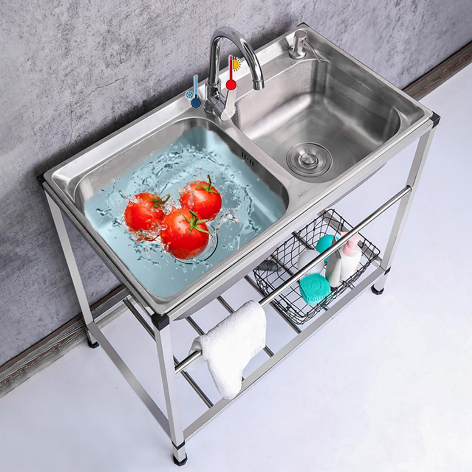 Évier utilitaire extérieur double cuve pour cuisine d'été et préparation de repas sur la terrasse