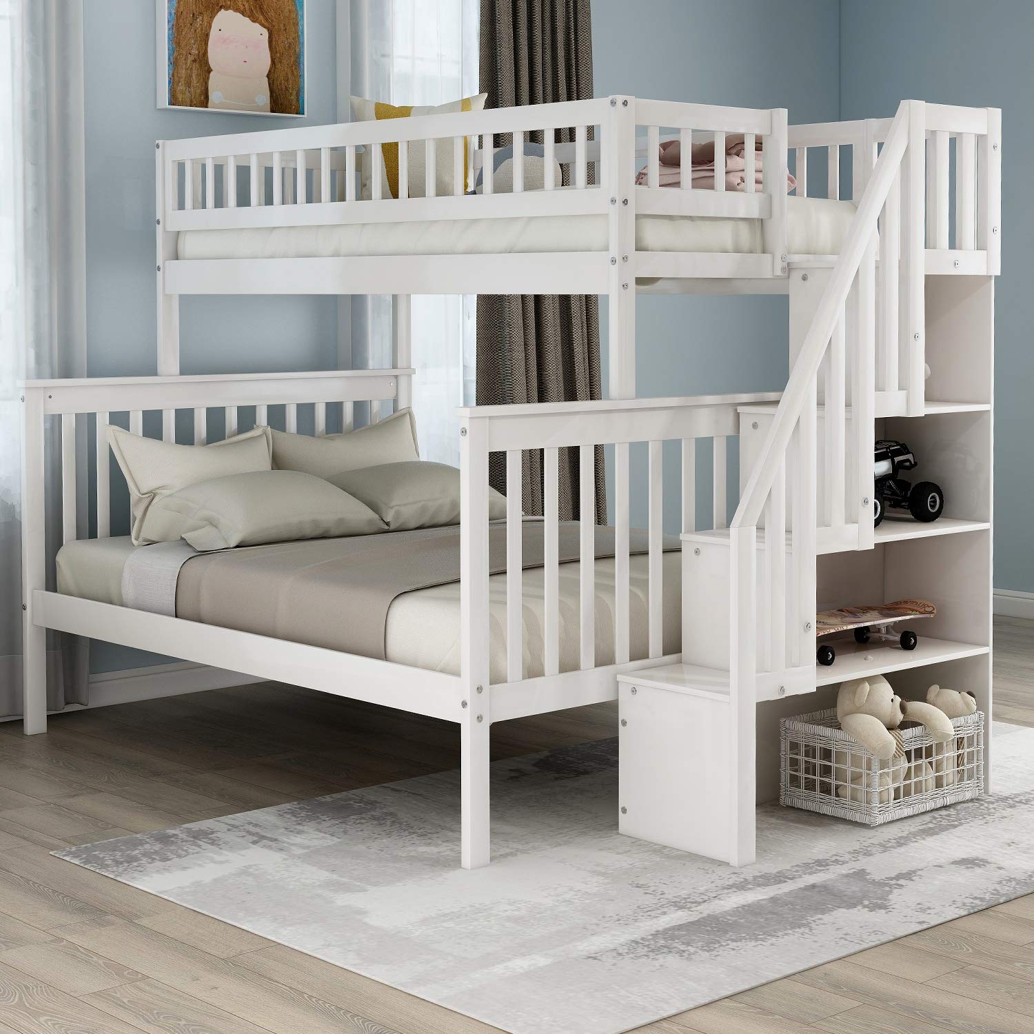 white bunk beds that separate