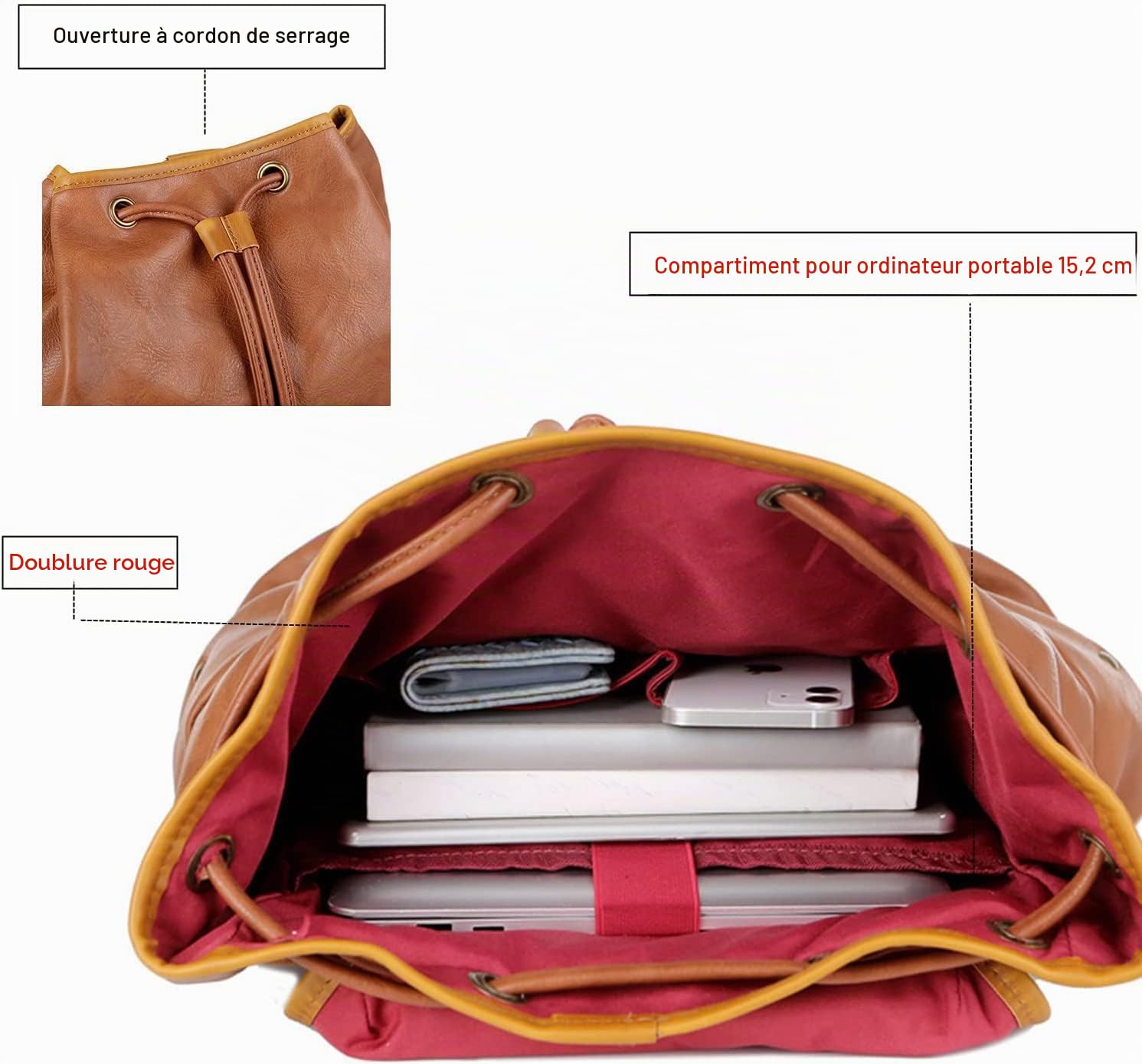 Baosha CN-0 Sac à dos en cuir synthétique pour ordinateur portable de 15,6 pouces pour homme, pour affaires, travail, école, collège, sac à dos d'école, sac à dos de voyage