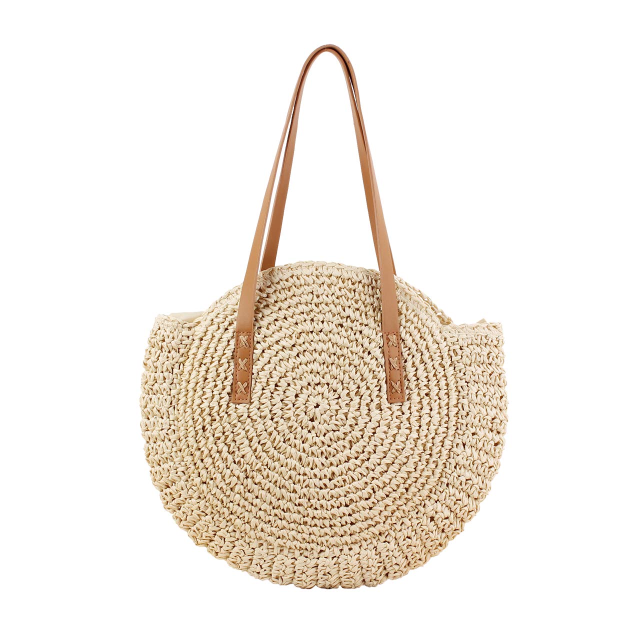 CHIC DIARY Womens Handwoven Straw Beach Bag Large Summer Beach Tote Leather Handles Handbag with Zipper