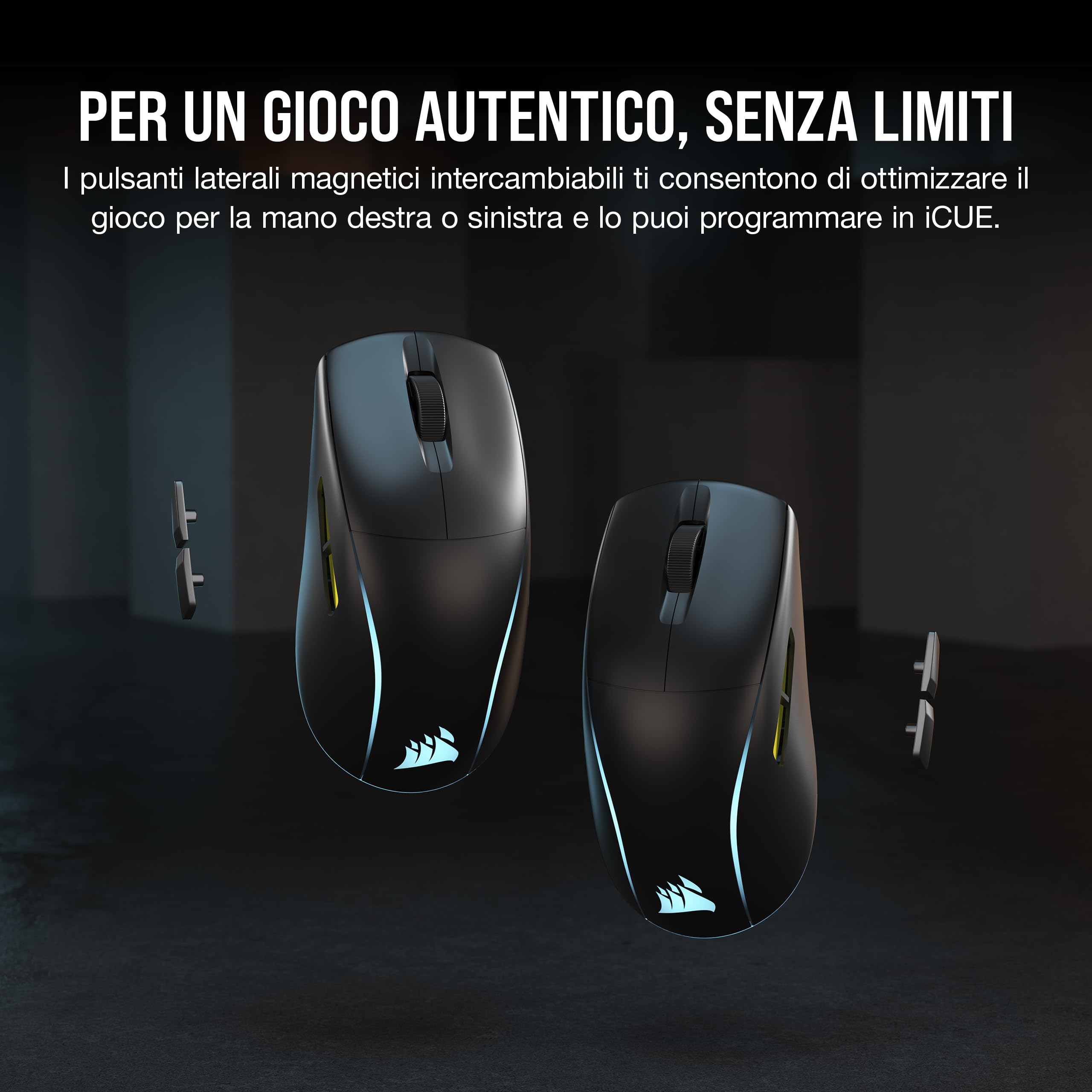 Corsair M75 WIRELESS RGB Mouse da Gioco FPS Leggero – 26.000 DPI – Pulsanti Laterali Intercambiabili – Compatibile con iCUE – PC – Nero