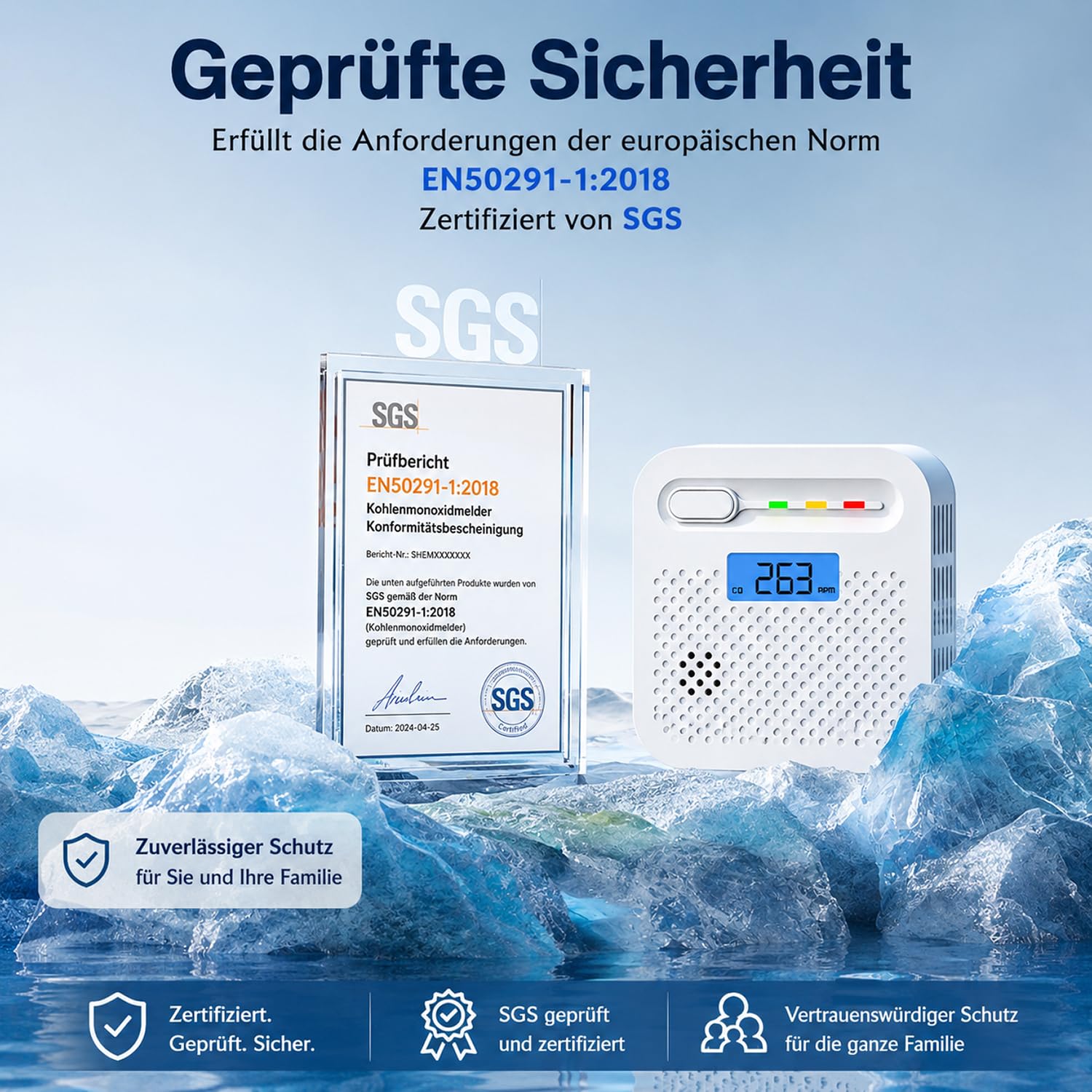 WLAN Kohlenmonoxidmelder mit App, CO Melder ohne Hub, Echtzeit-Benachrichtigung aufs Handy, 10 Jahre Batterie, EN 50291 Geprüft, LCD Display, 85 dB Alarm, Kohlenmonoxid Warnmelder für Zuhause, 2 Stück