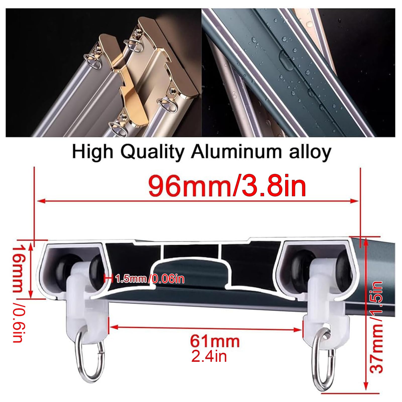 Système de rail à double rideau robuste en aluminium silencieux pour rideaux, idéal pour salon, chambre à coucher, séparateur de pièce, 260 cm de long