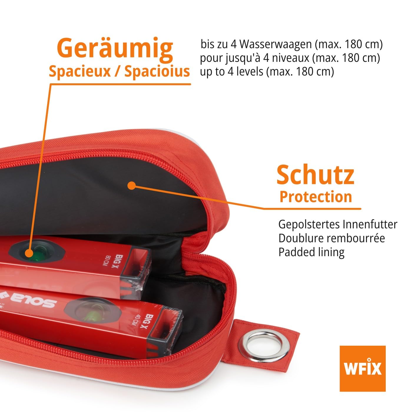 Sac pour Niveaux Spirituels Rembourré de Wfix Housse de Protection pour Sola Niveau à Bulle avec Poche Extérieure pour Accessoire - rouge, 180