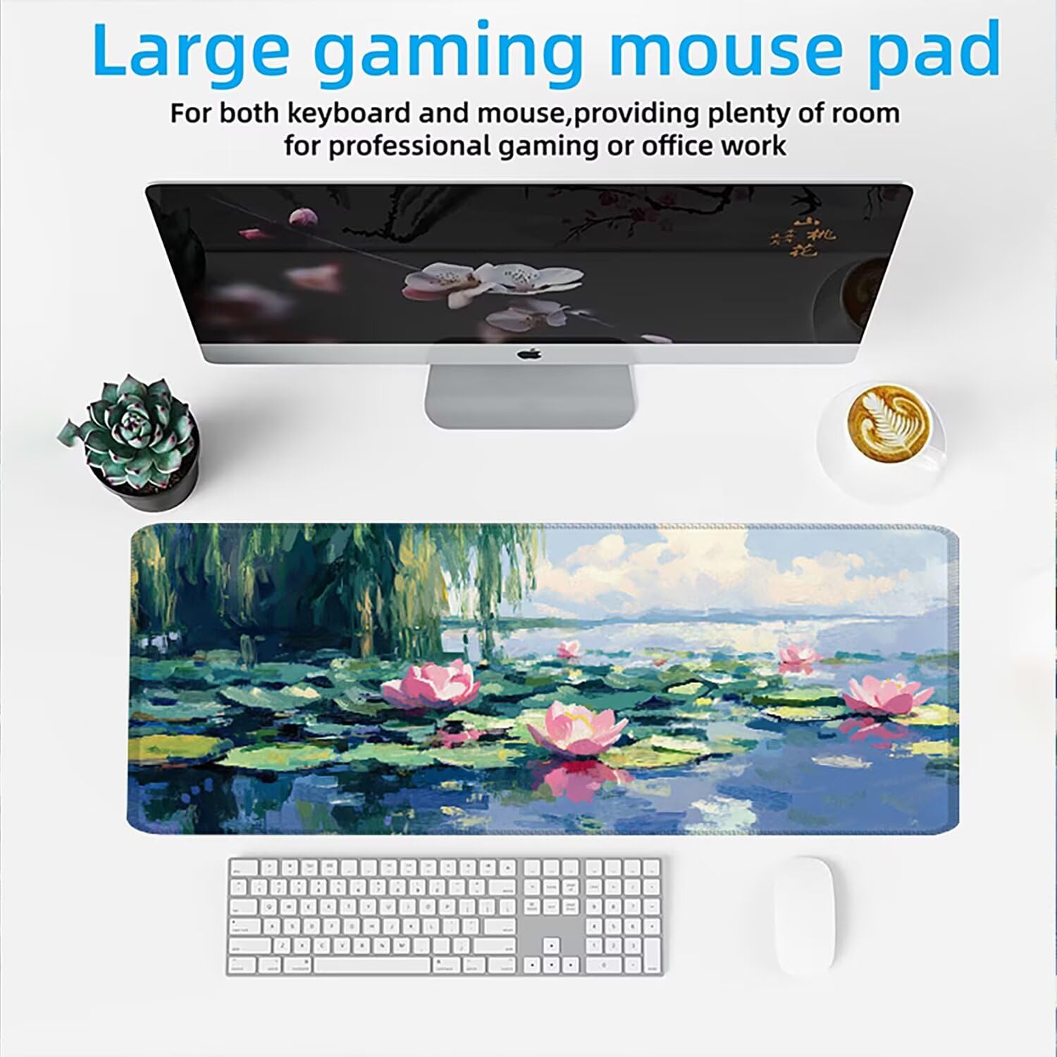 Podkładka pod mysz AAA XXL 1000 x 500 mm duża mata na biurko szyta krawędź wodoodporna antypoślizgowa, laptop poprawia precyzję i szybkość. Gracz, komputer, krajobraz lotosu 2 w0w-1073