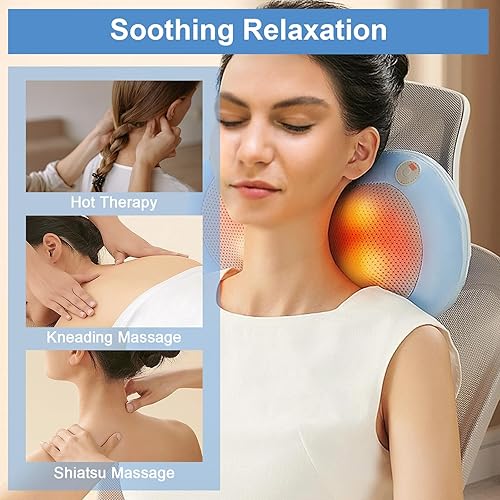 Miniatura 8 de Regalos para mujeres  Masajeador de cuello para tejido profundo, masajeador de espalda y cuello Shiatsu tejido profundo con calor, almohada de