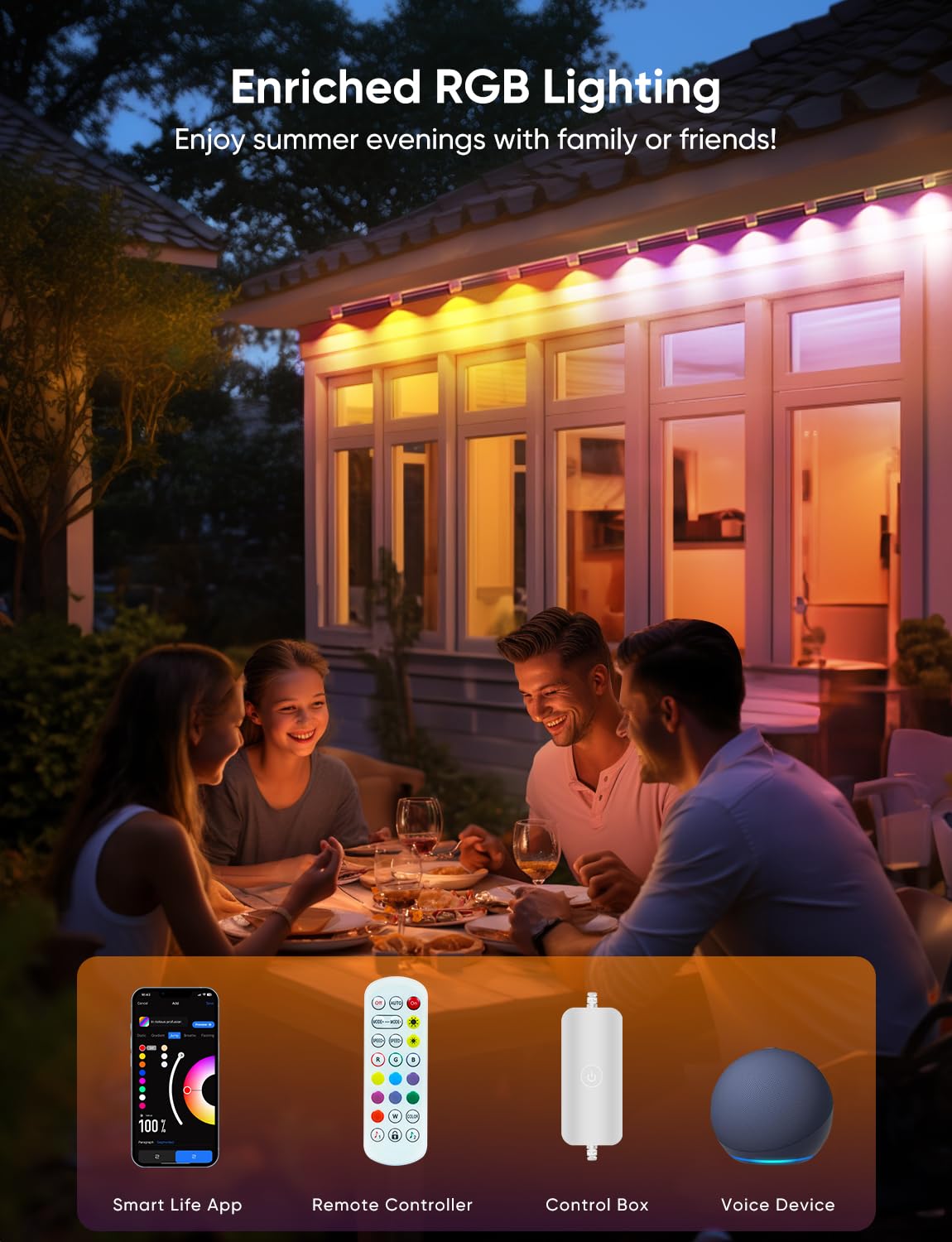 100ft Permanent Outdoor Lights 111 Lighting Scenes IP67 Waterproof