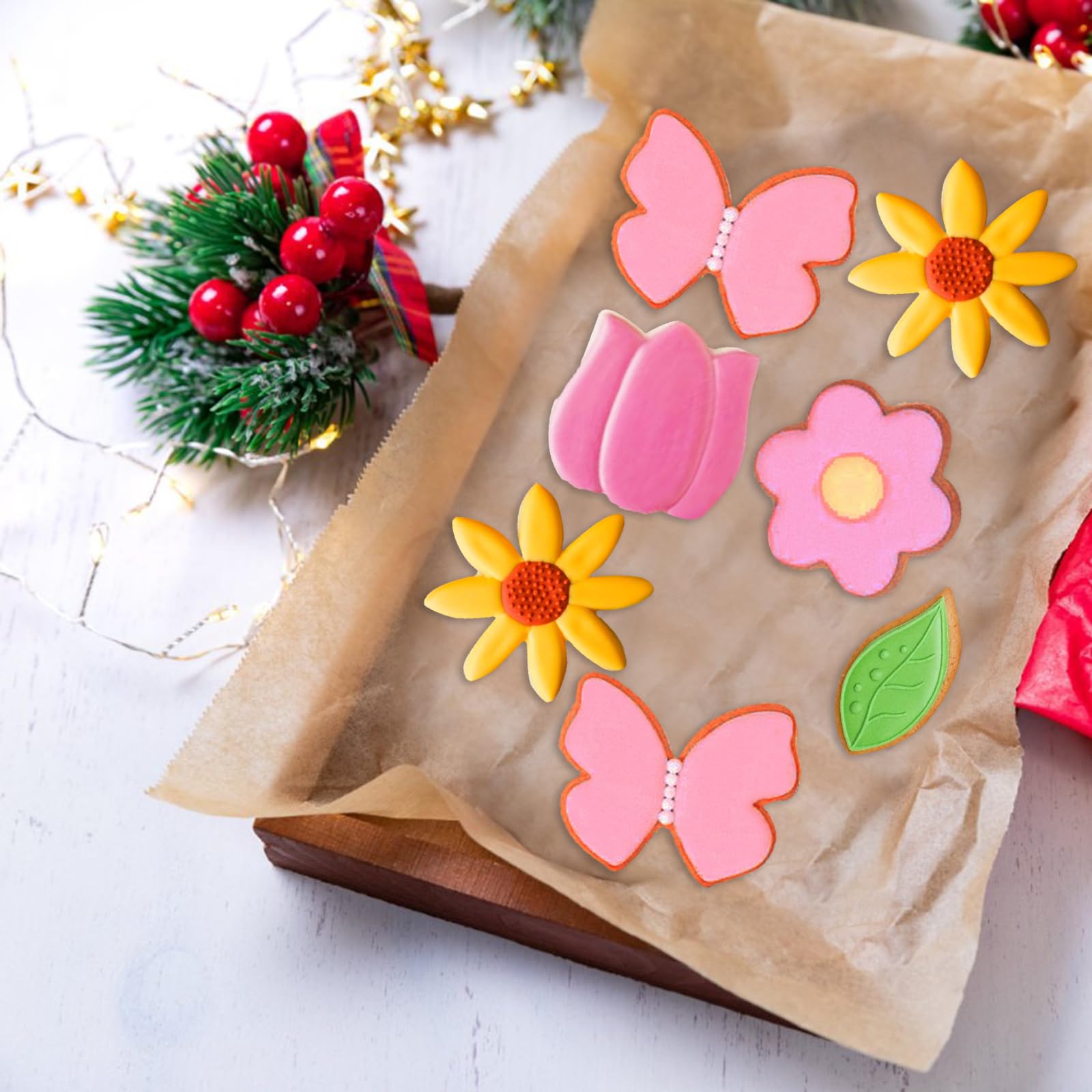 6 PCS Emporte-Pièces Fleurs Acier Inoxydable - Set Emporte Piece Patisserie Biscuits Gâteaux (Papillon, Tulipe, Cerisier...)