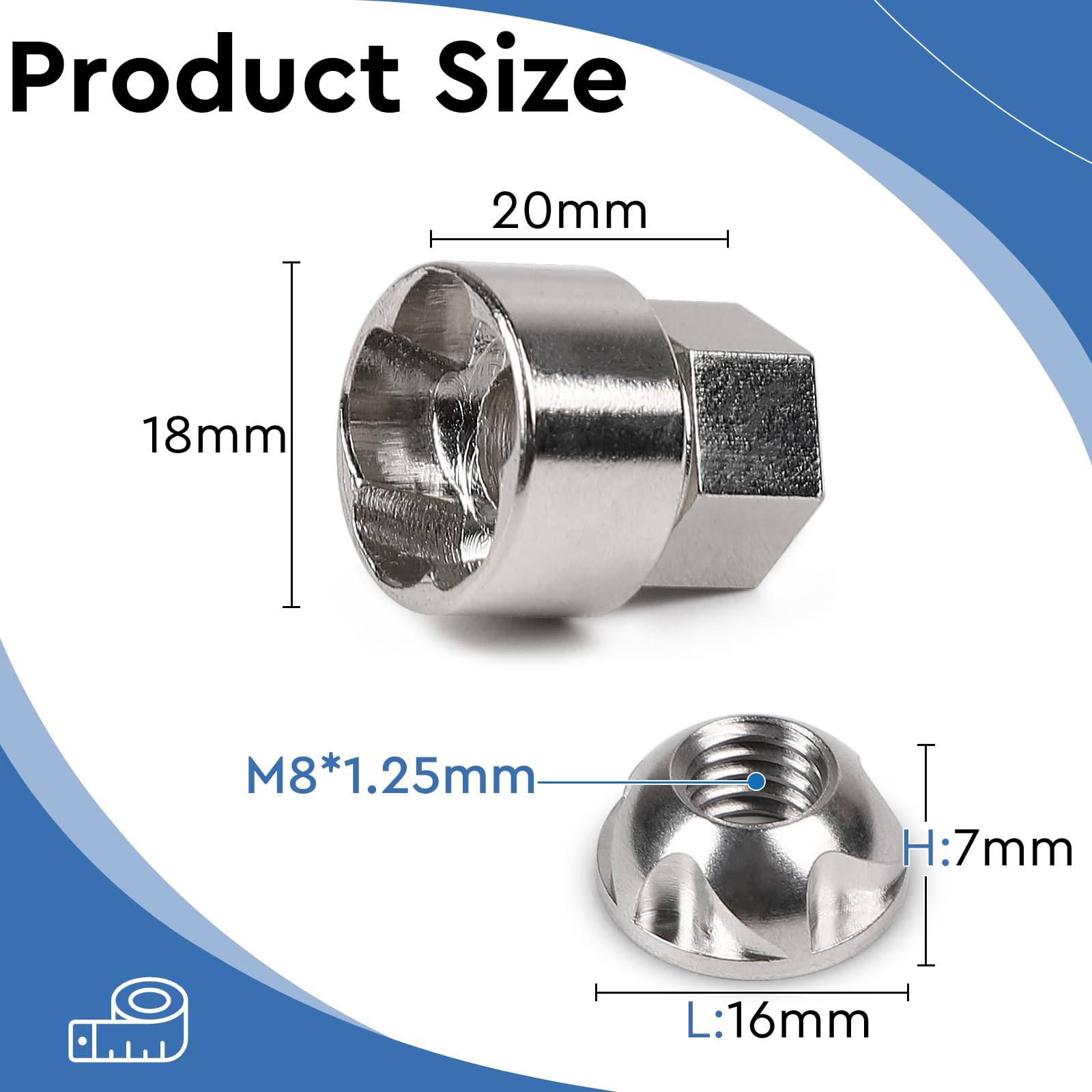EFUTURETIME 4 x Écrous Antivol M8 x 1,25 mm, Ecrou de Sécurité en Acier Inoxydable 303 avec 1 Douille
