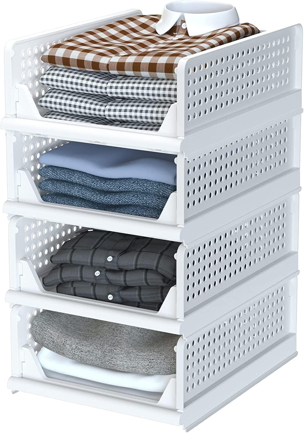 Drumstone (𝗦𝗽𝗲𝗰𝗶𝗮𝗹 𝟭𝟬 𝗬𝗲𝗮𝗿𝘀 𝗪𝗮𝗿𝗿𝗮𝗻𝘁𝘆 Foldable & Stackable Clothes Organizer - 4 Layer Multi-Purpose Almirah Shelf for Wardrobe - Durable & Sturdy Storage Solution-image-1