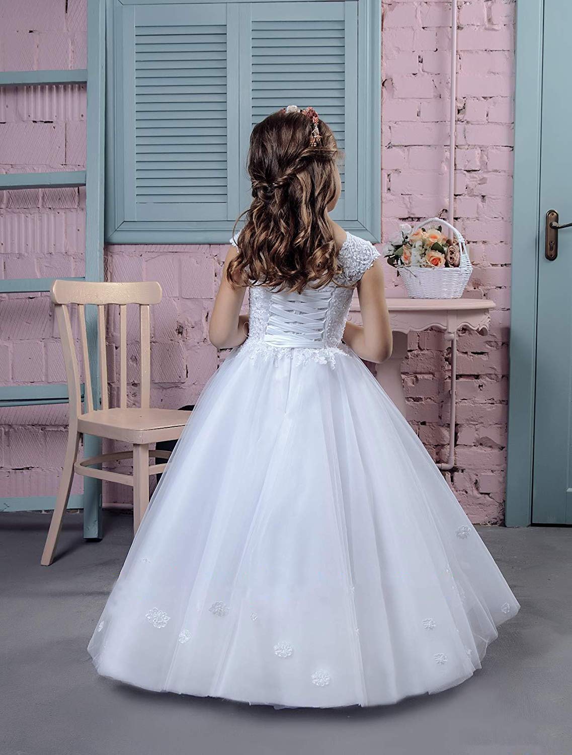 Vestido de primera comunión, vestido de encaje para bautizo, para niñas de 7 a 16 años, dama de honor, boda