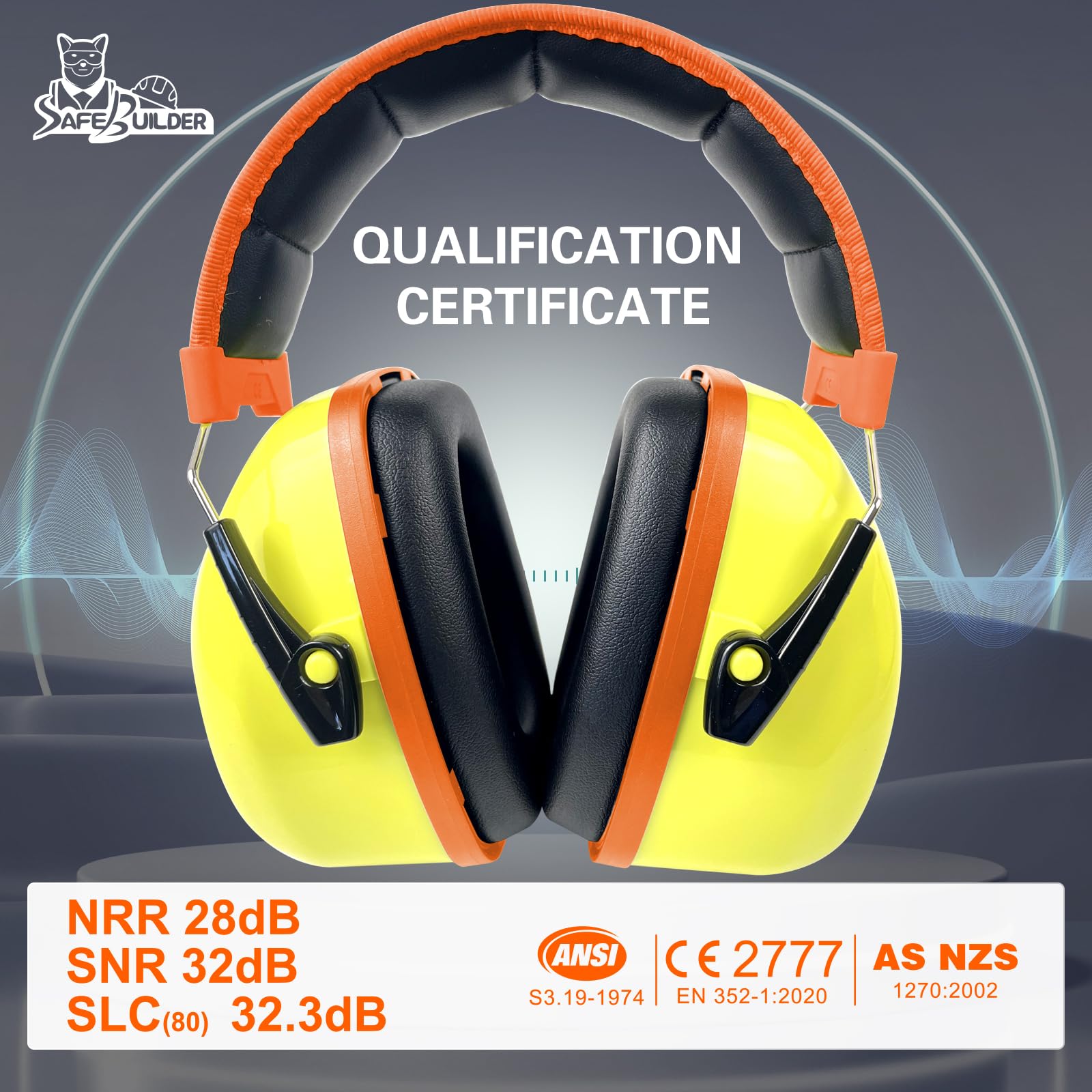 SAFEBUILDER Orejeras protectoras para los oídos, reducción de ruido, NRR, 28 dB, protección auditiva ajustable para trabajar en el césped SK-06P
