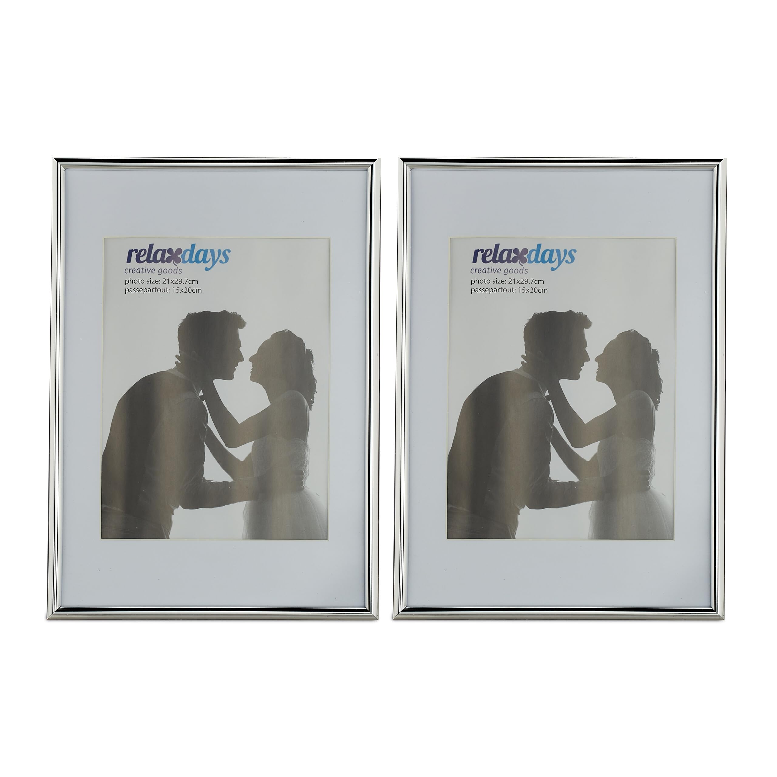 Relaxdays Bilderrahmen 2er Set, Din A4, Passepartout 15x20 cm, Fotorahmen zum Stellen oder Hinhängen, versch. Farben