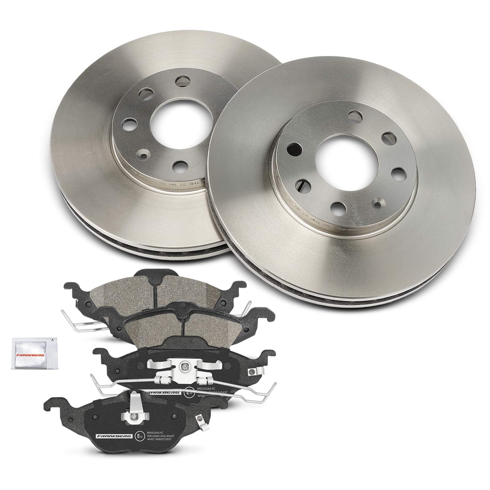 Frankberg 2 discos de freno 4 pastillas de freno | Compatible con: Astra G Classic T98, Caravana Astra G T98, Caravana clásica Astra G F35, Astra MK IV (G) Cabriolet T98