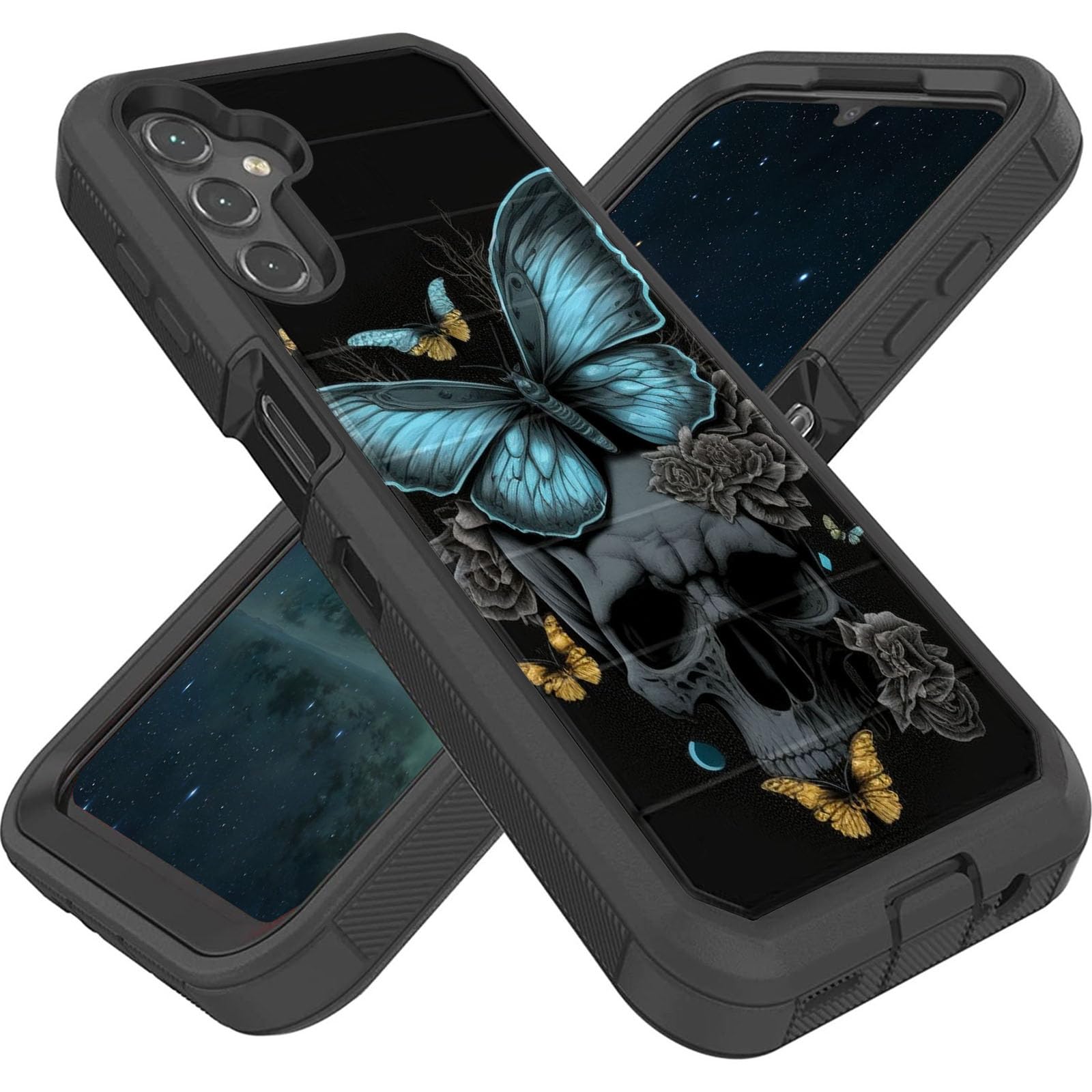 FGDRFGRW Designed for Galaxy A15 4G/5G 6.5 Inch Case,Heavy-Duty Rugged and Durable,Shockproof Hybrid Dual-Layer Armor Protective Shell,Butterfly Skull