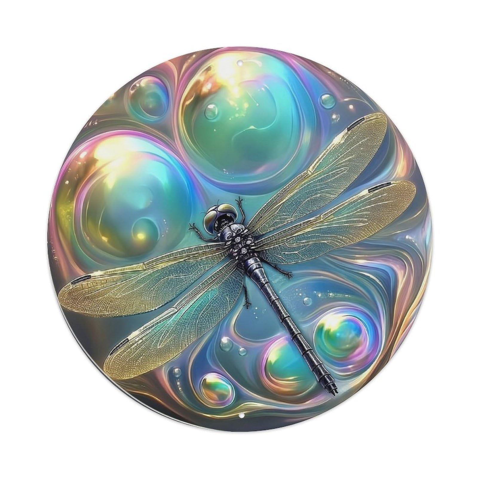 Dragonfly Bubble Abstract Art Design Round Tin Sign Retro Metal Sign for Cafe Bar Pub Home Game Room Gym Club Wall Decoration Vintage Metal Poster 8x8 Inch