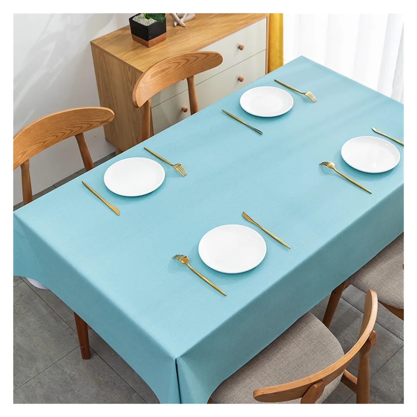 Mzsklw Lake Blue Waterproof Tablecloth Waterproof Pvc Tablecloth Tea Table Cloth Oil-Proof Rectangular Square Covers Home Kitchen Picnic Mat(,90X90cm)