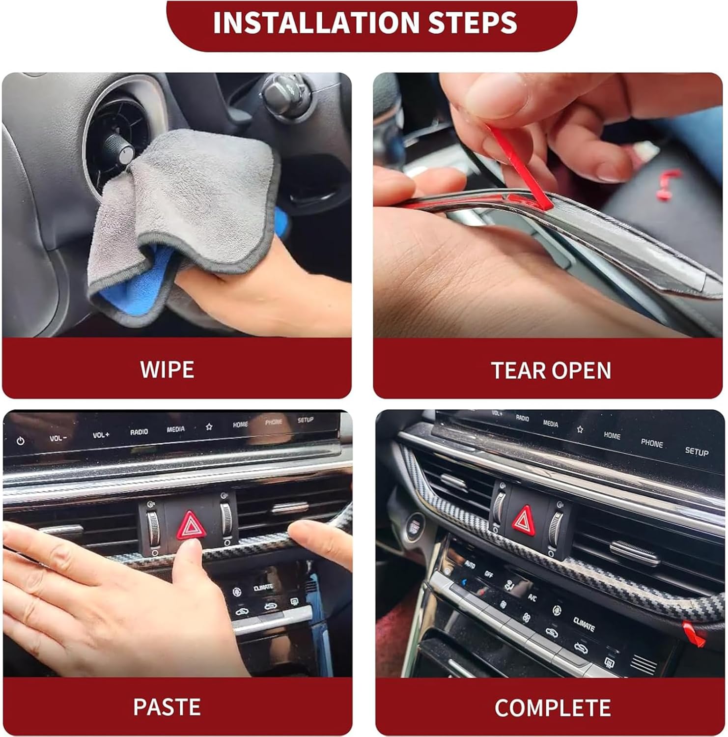 Fit for Kia Forte 2019-2024 Accessories Car Interior Center Console Dashboard Stripe Panel Cover Air Vent Frame Trims Sticker(Carbon Fiber Color)
