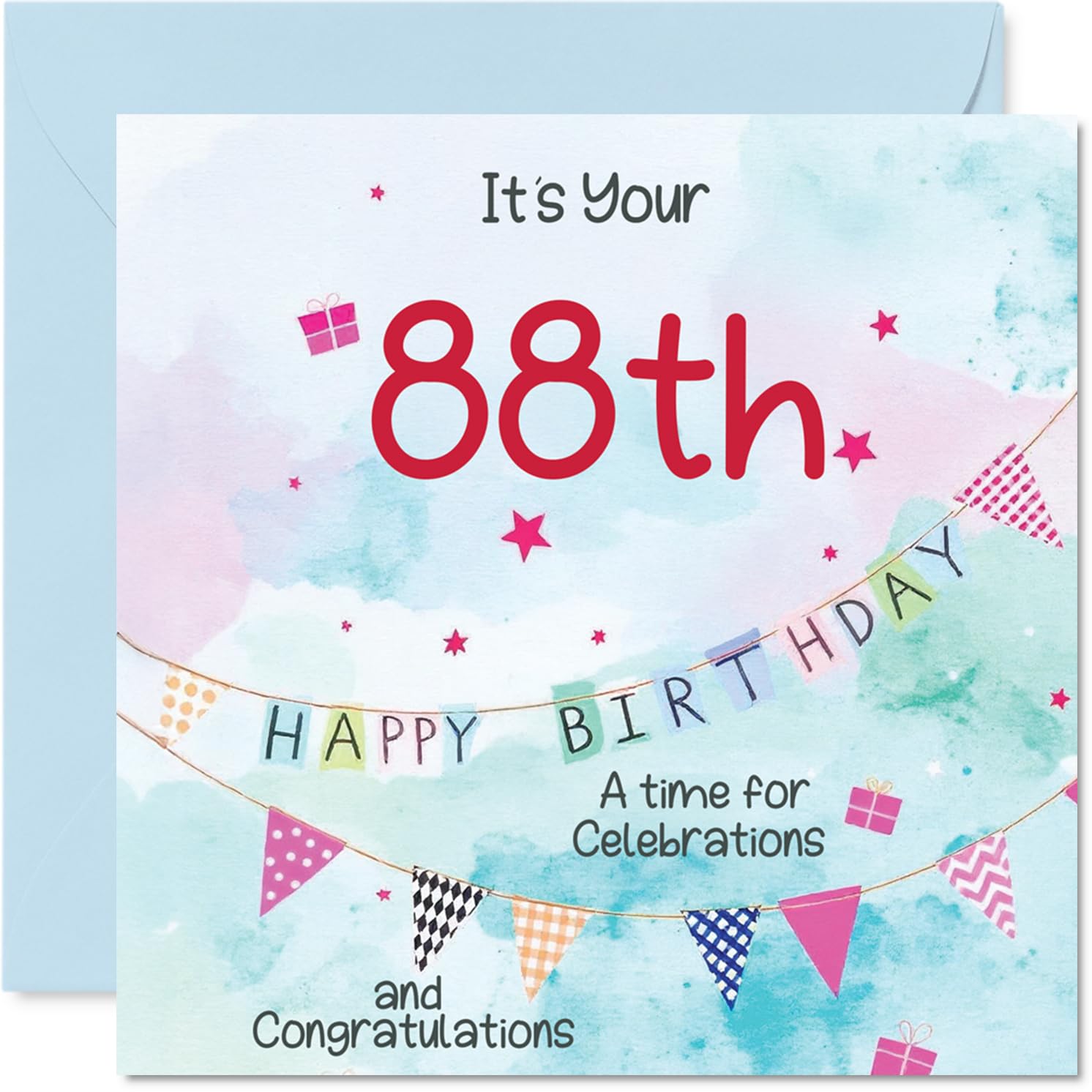 88th Birthday Cards for Men - Party Bunting - Happy Birthday Card for 88 Year Old Man Uncle Grandad Uncle in Law Step Dad, 145mm Bday Greeting Cards