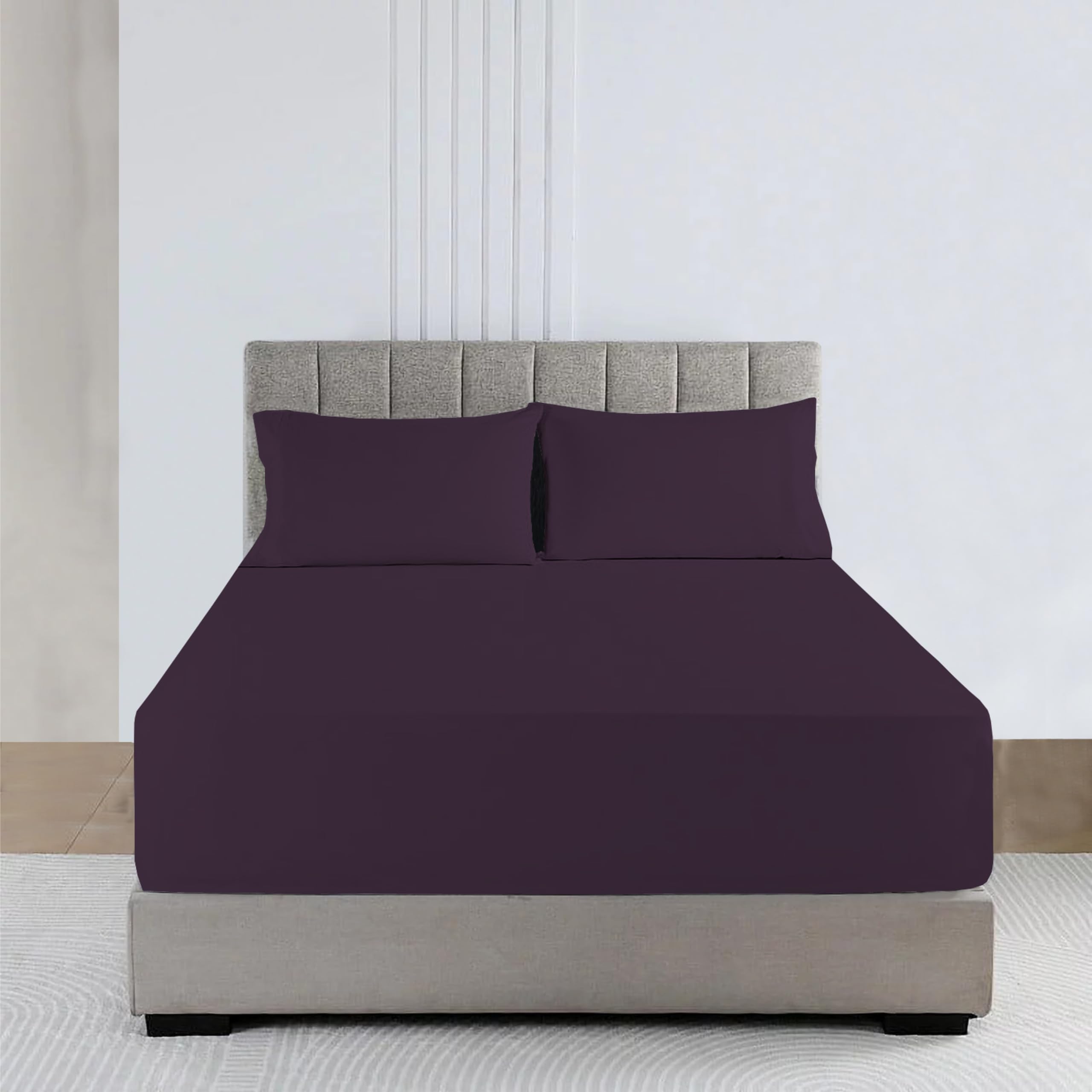 R&Z Plum/Aubergine Extra Deep Polycotton Non Iron Fitted Sheet Easy Care 40Cm (, Pillow Pair)