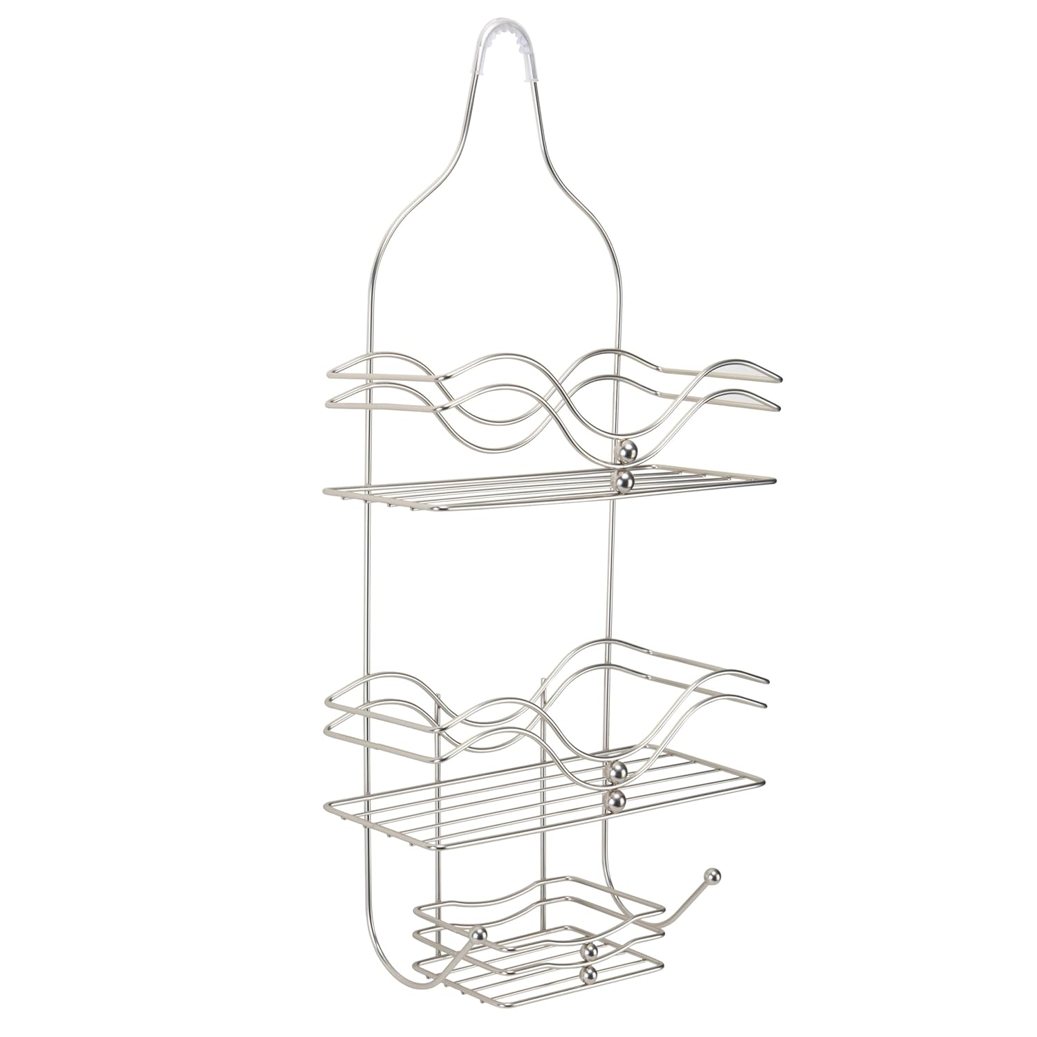 3-Tier Iron Shower Caddy Satin Nickel Finish 11 2x24x4 9 Inches with Soap Dish and 2 Hooks Self-Draining