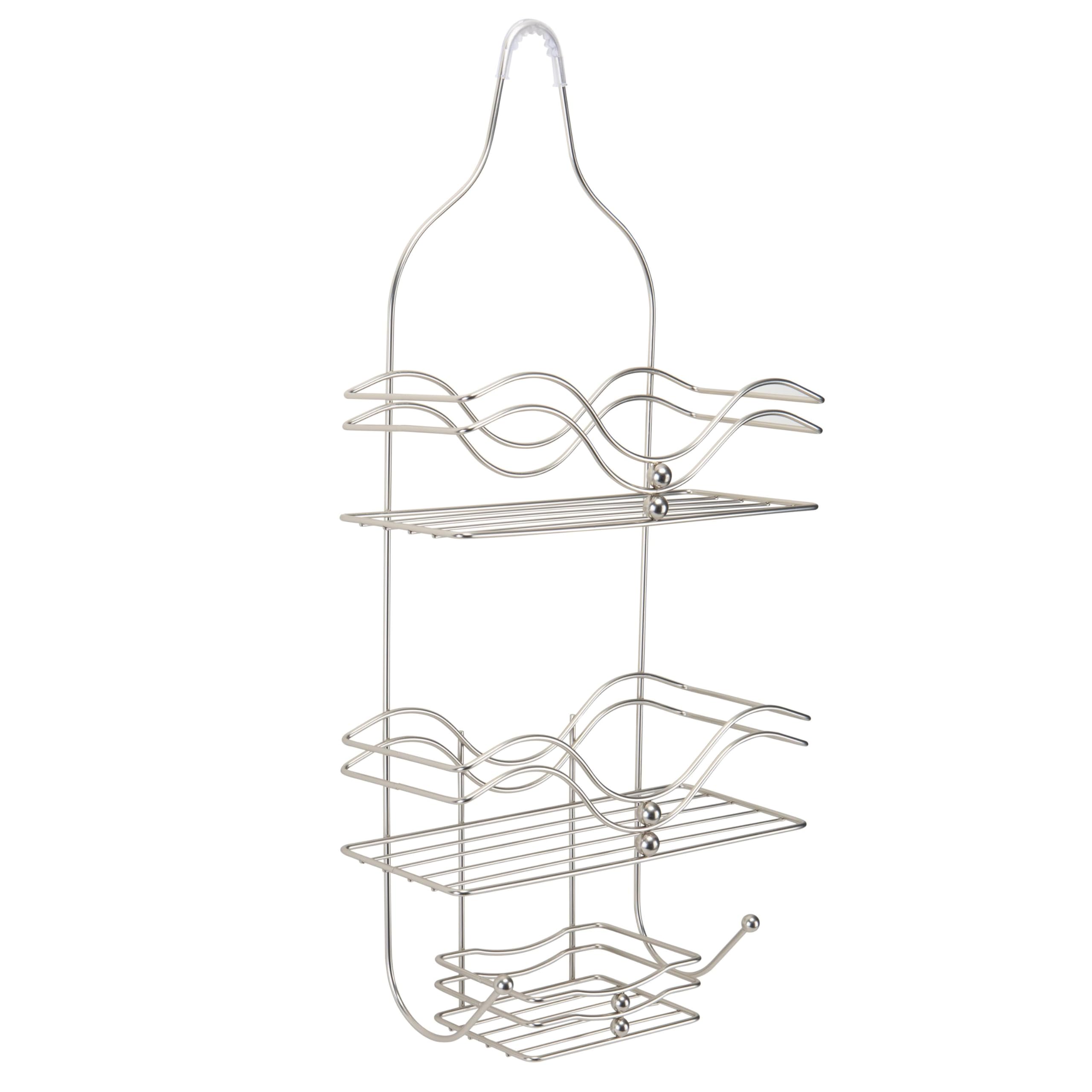 3-Tier Iron Shower Caddy Satin Nickel Finish 11 2x24x4 9 Inches with Soap Dish and 2 Hooks Self-Draining