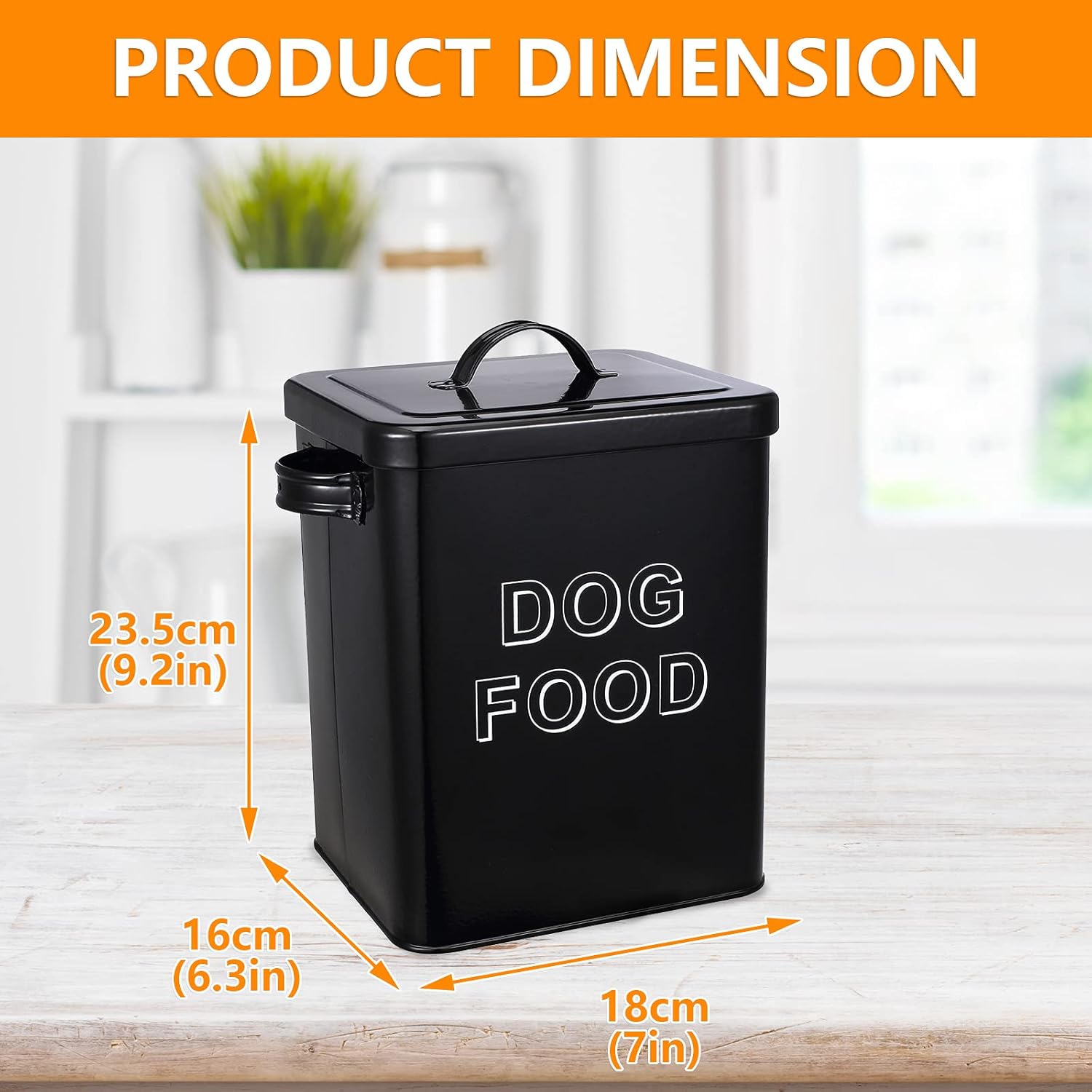 Dog Food Storage Container Farmhouse Pet Food Storage Containers with Lid and Scoop, Perfect Vintage Canister Treats Tin for Kitchen Countertop, Shelf, Great Gift for Pet Owners - Dog Food - Black