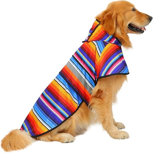 HDE Chubasquero para perro, poncho con capucha para perros y cachorros pequeños a XL, rayas Baja - L