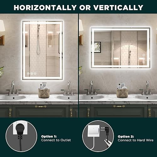 Miniatura 8 de Espejo de baño LED con luces para pared, espejo inteligente de 24 x 36 pulgadas, espejos de pared delanteros y retroiluminados, certificación UL,