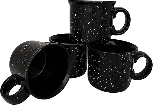 Miniatura 10 de Taza de café de cerámica de 14 onzas (juego de 4), color azul con acabado moteado, taza duradera de pared gruesa estilo campamento para exteriores