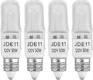 Bluex Bulbs 4-Pack JD E11 120V 50W Frosted Halogen JDE11 50W Bulb Warm White 50 Watt E11 Bulb Frosted JDE11 for Chandeliers, Pendants, Table Lamps, Cabinet Lighting, Mini-Candelabra Base