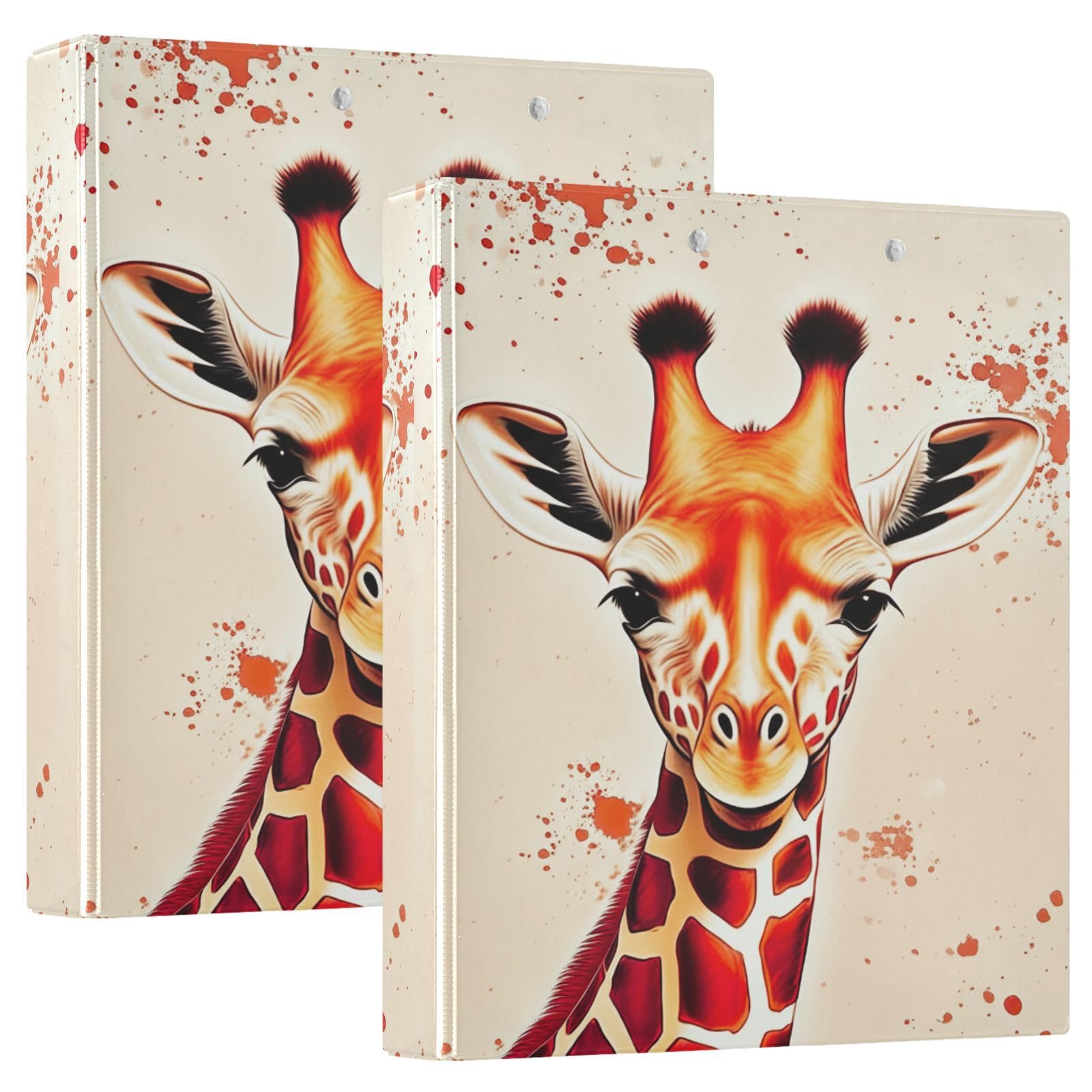 Three Ring Binder 1.5 Inch, Watercolor Giraffe D Ring Binders with Clipboard Large 3 Binders for School, College, Office