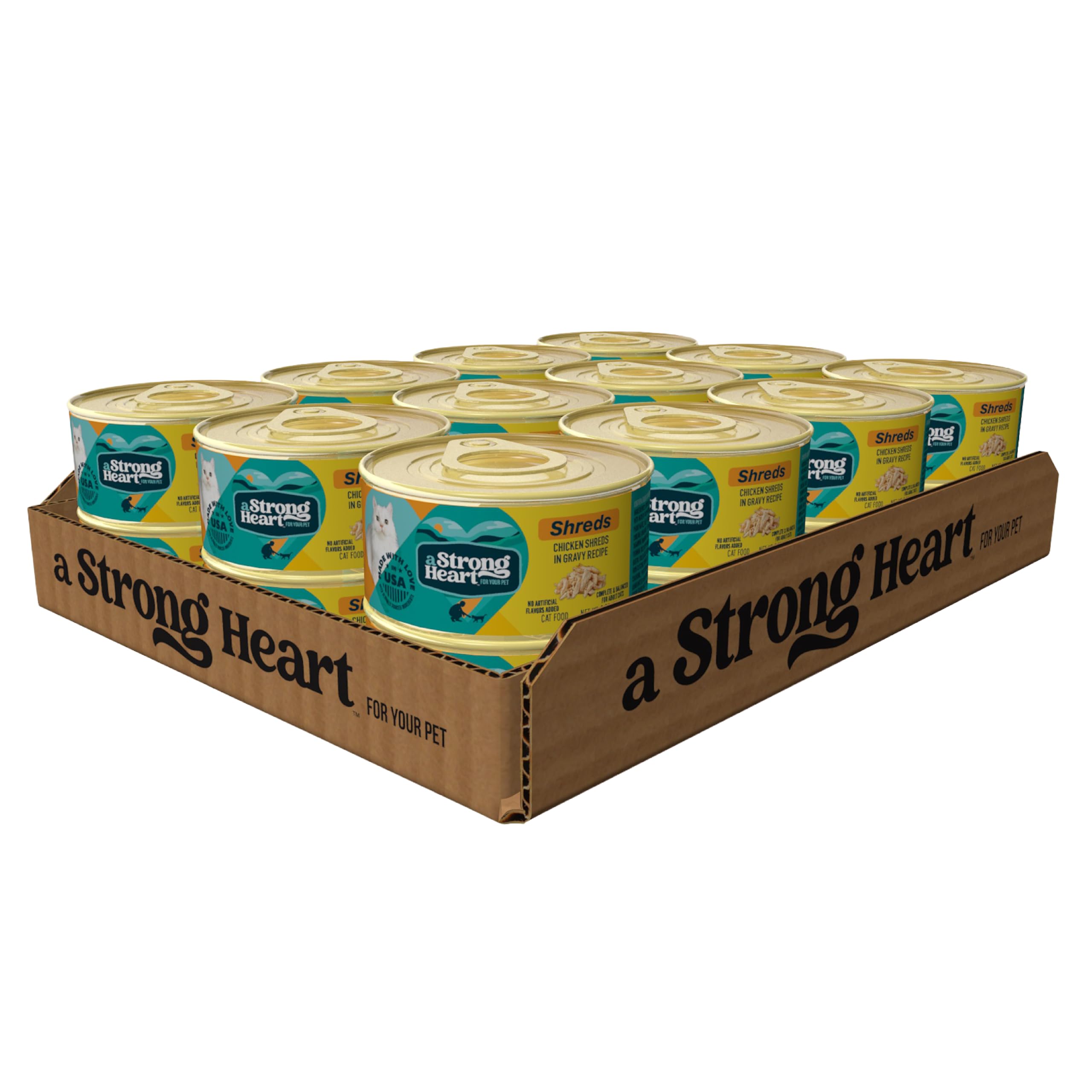 A Strong Heart Cat Food, Chicken Shreds in Gravy, 3oz Cans, Pack of 24